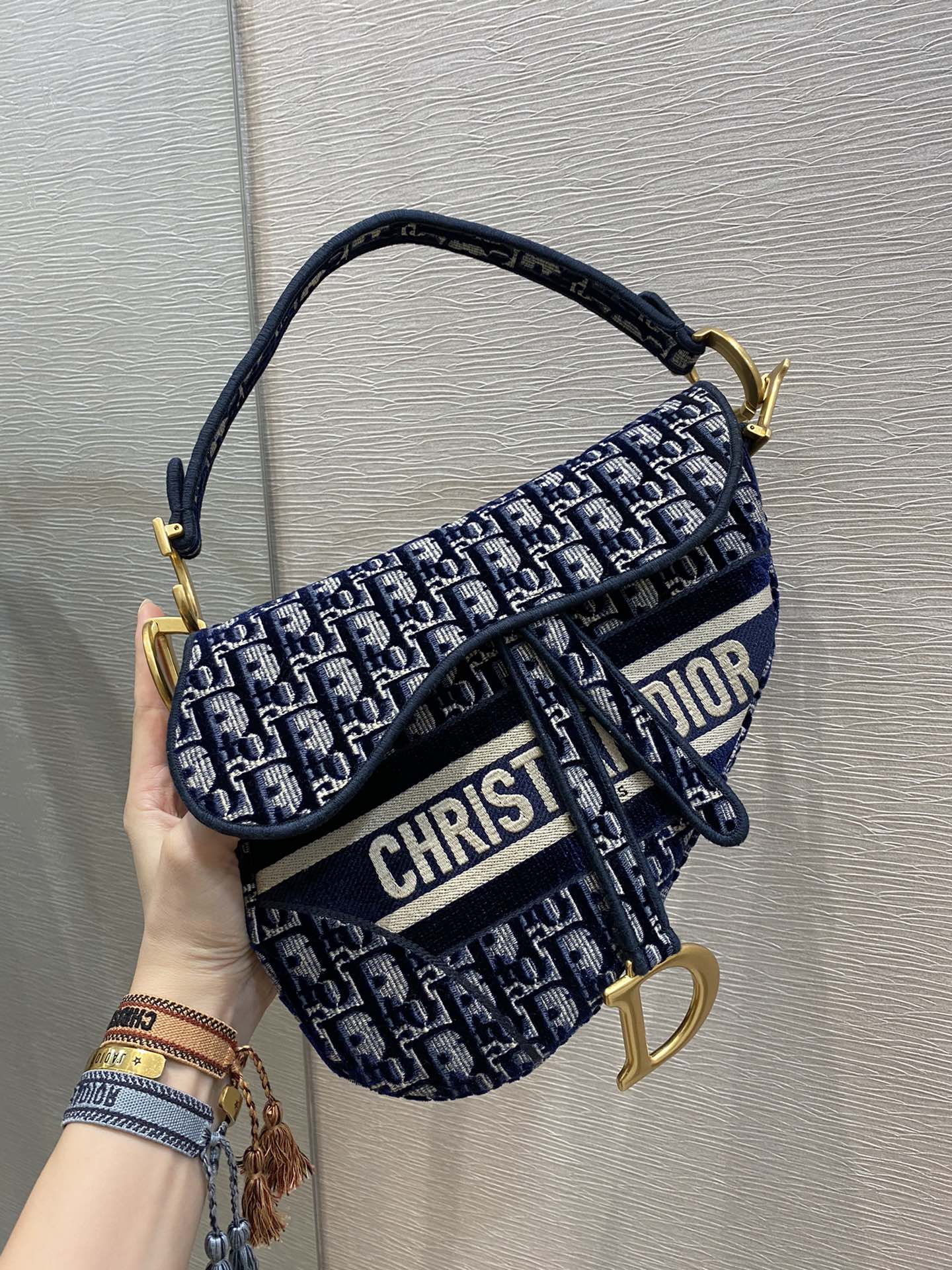 Christian Dior Saddle Bag Blue Oblique Canvas Gold Toned Hardware For Women 25cm/10in CD1:1High-quality replica