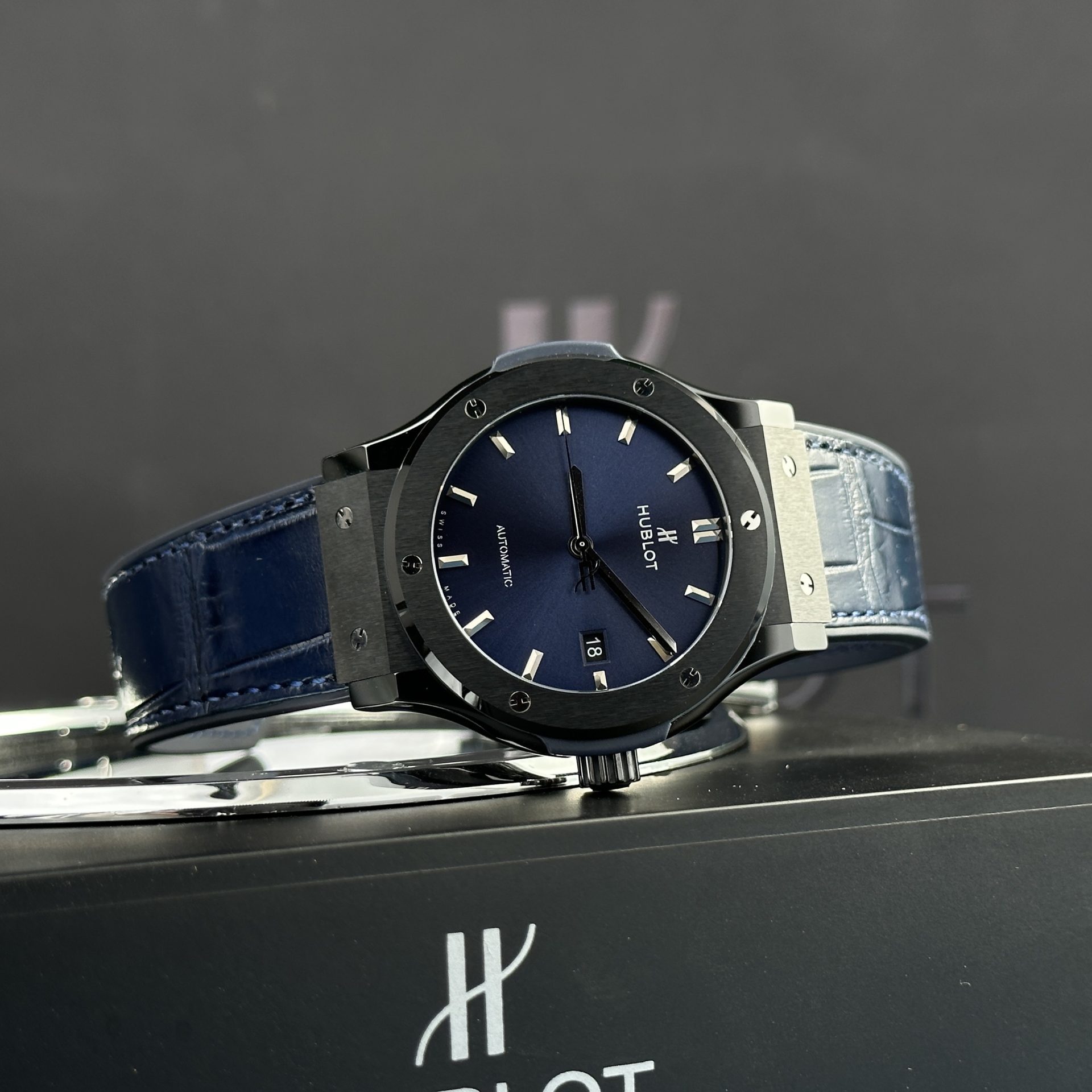 Hublot Replica 11 Watch Black Ceramic Case Blue Dial Refined Movement SW300 JJZ 42mm - Elite Watch Atelier