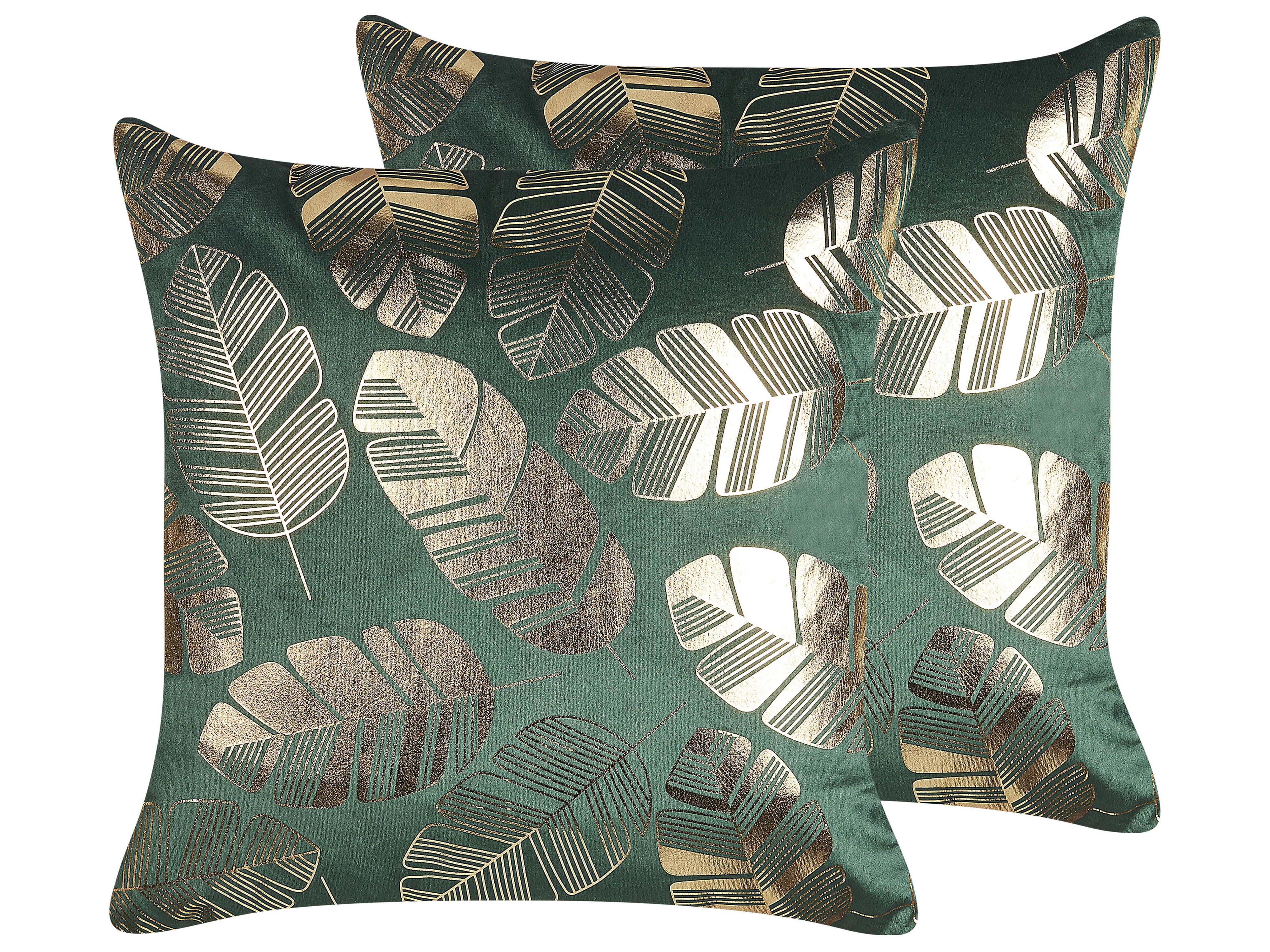 Set of 2 Decorative Cushions SUNFLOWER Velvet 45 x 45 cm Dark Green Plant Pattern