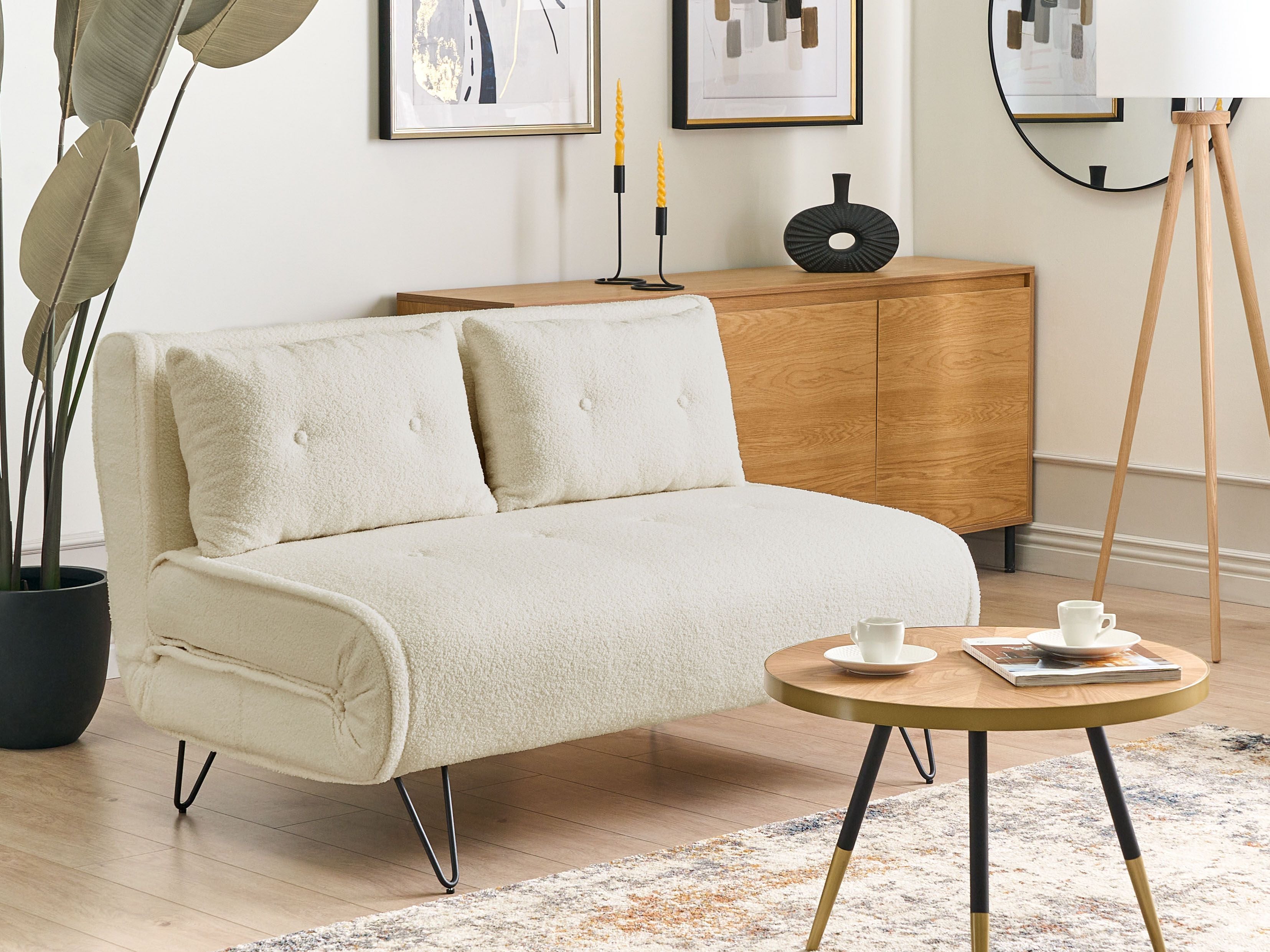 Sofa Bed 2 Seater VESTFOLD Boucle Off-White