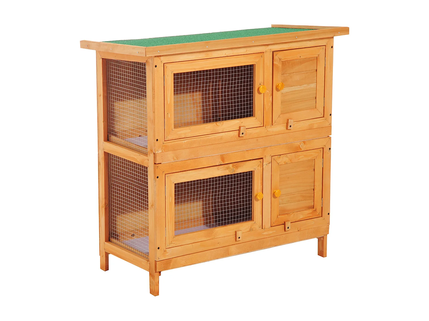Clapier à lapin cage à lapin double niveau plateaux coulissants 4 portes verrouillables toit ouvrant 90L x 45l x 90H cm