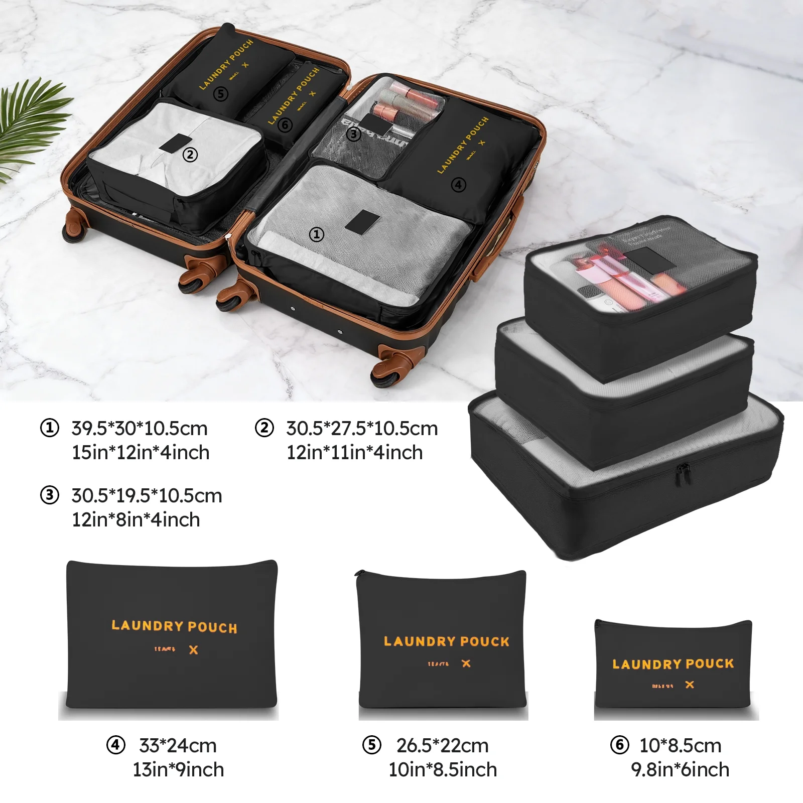 9 Piece Luggage Sets, Hard 20 24 28 inch Luggage with 6 Pieces Organize Bags Travel Suitcases Sets with Wheels, Rose - Image 18