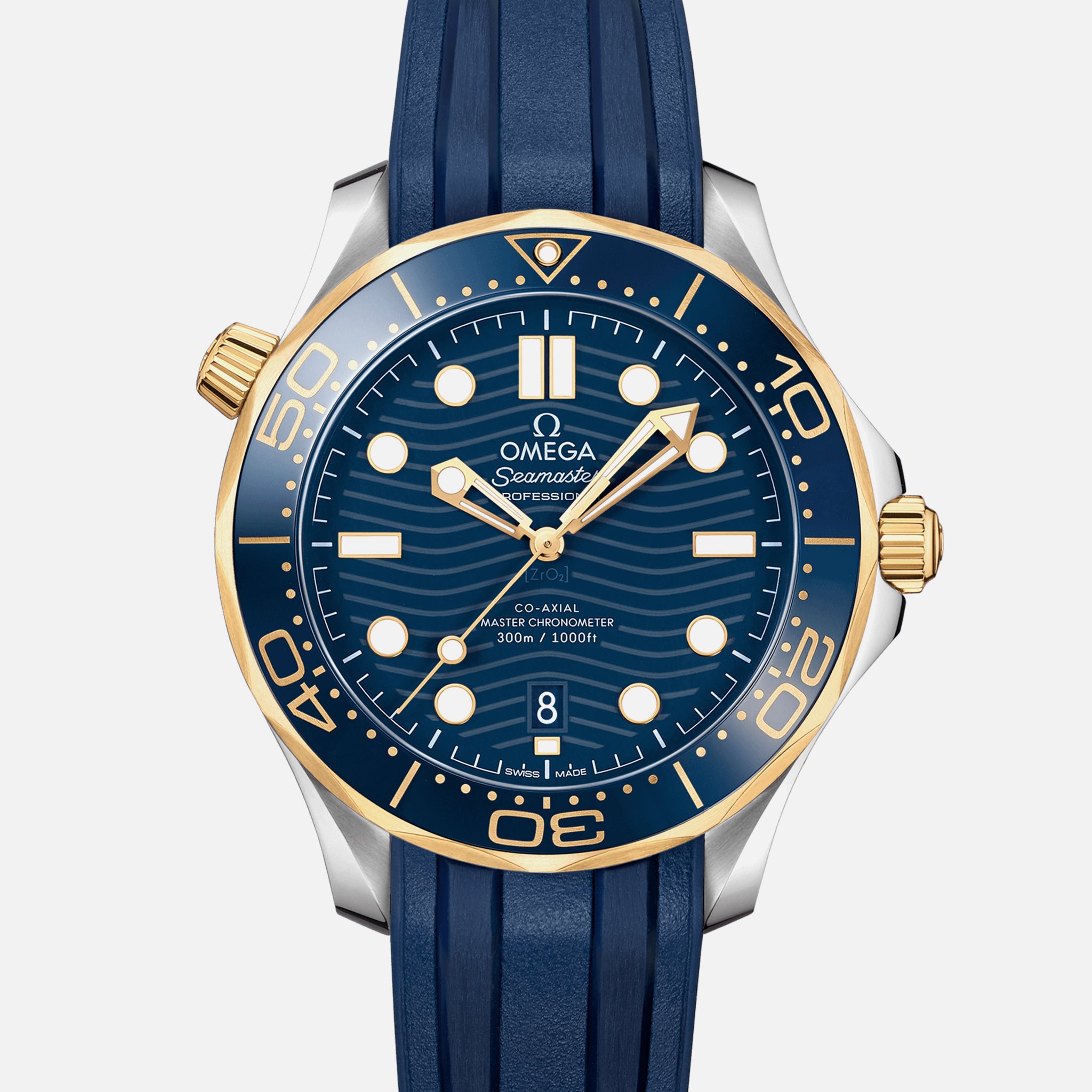 Seamaster Diver 300M Co-Axial Master Chronometer 42mm Two-Tone Yellow Gold Blue Dial On Rubber Strap(1:1 replica) - Top club