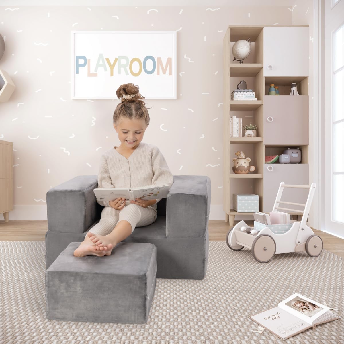 Milliard Kids Couch - Modular Kids Sofa for Toddler and Baby Playroom/Bedroom Furniture (Grey Small)