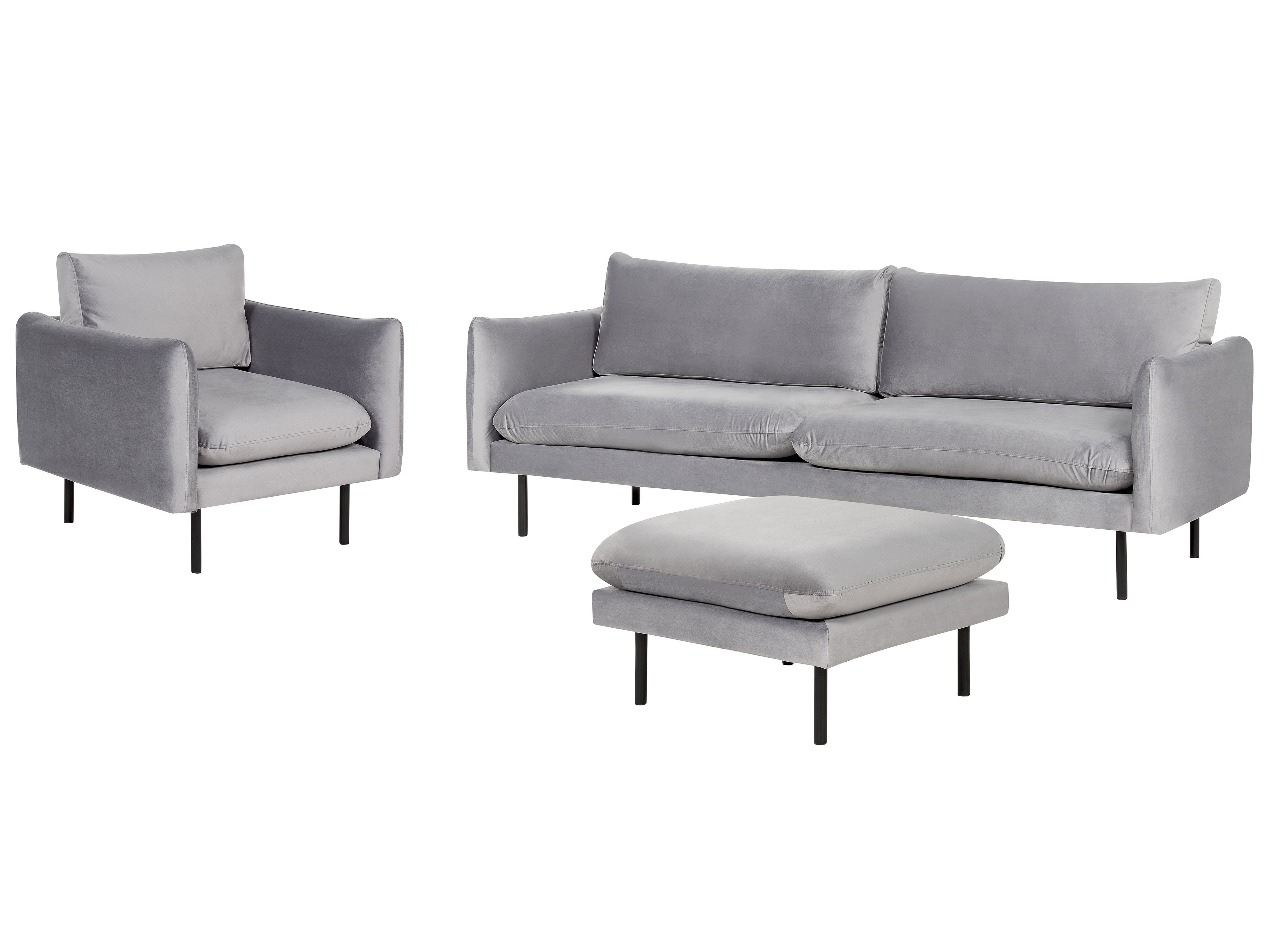 Living Room Set 5 Seater VINTERBRO Velvet Grey with Ottoman