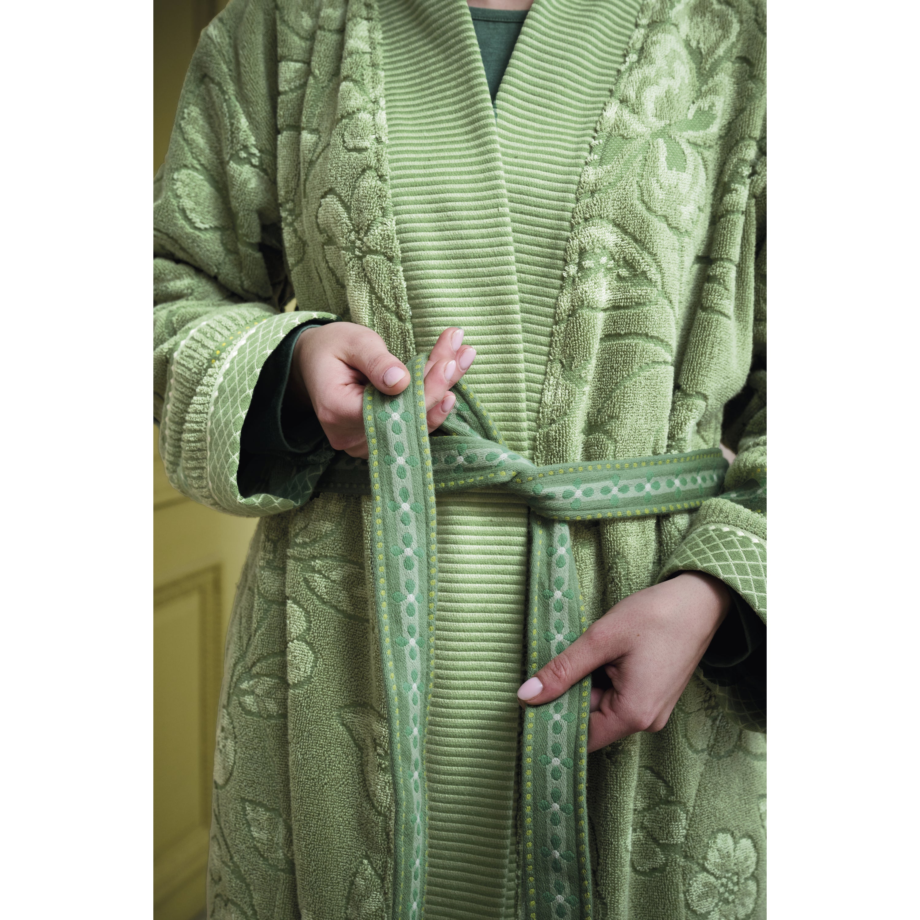Pip Studio Jasmin Jacquard Badjas - Groen - XXL