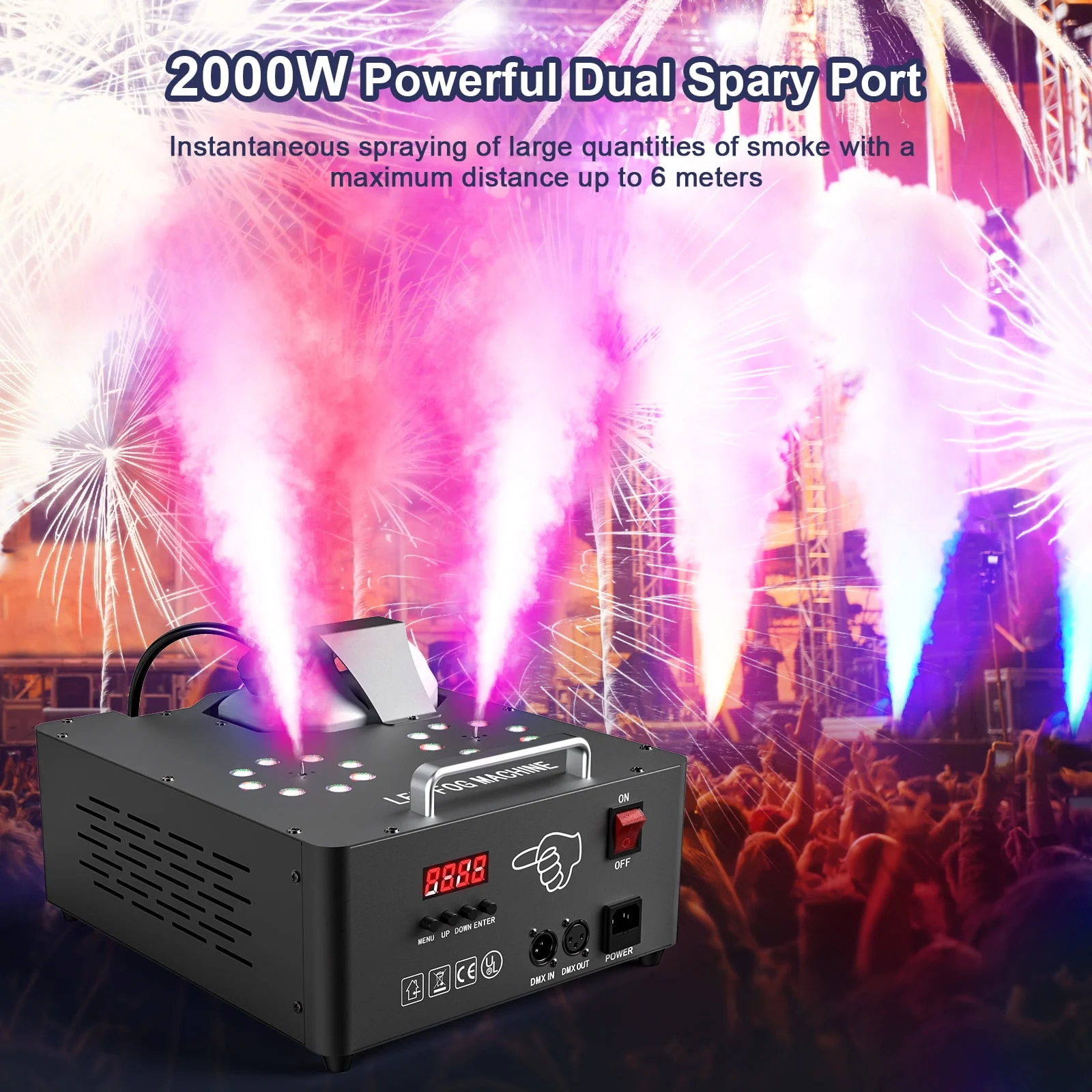 Smoke Machine Fog Machine 2000W Double-tube Adjustable DMX512 RGB 3-in-1 Led Stage Smoke Machines for Party/ Wedding/ Stage - Image 5 Smoke Machine Fog Machine 2000W Double-tube Adjustable DMX512 RGB 3-in-1 Led Stage Smoke Machines for Party/ Wedding/ Stage - Image 5