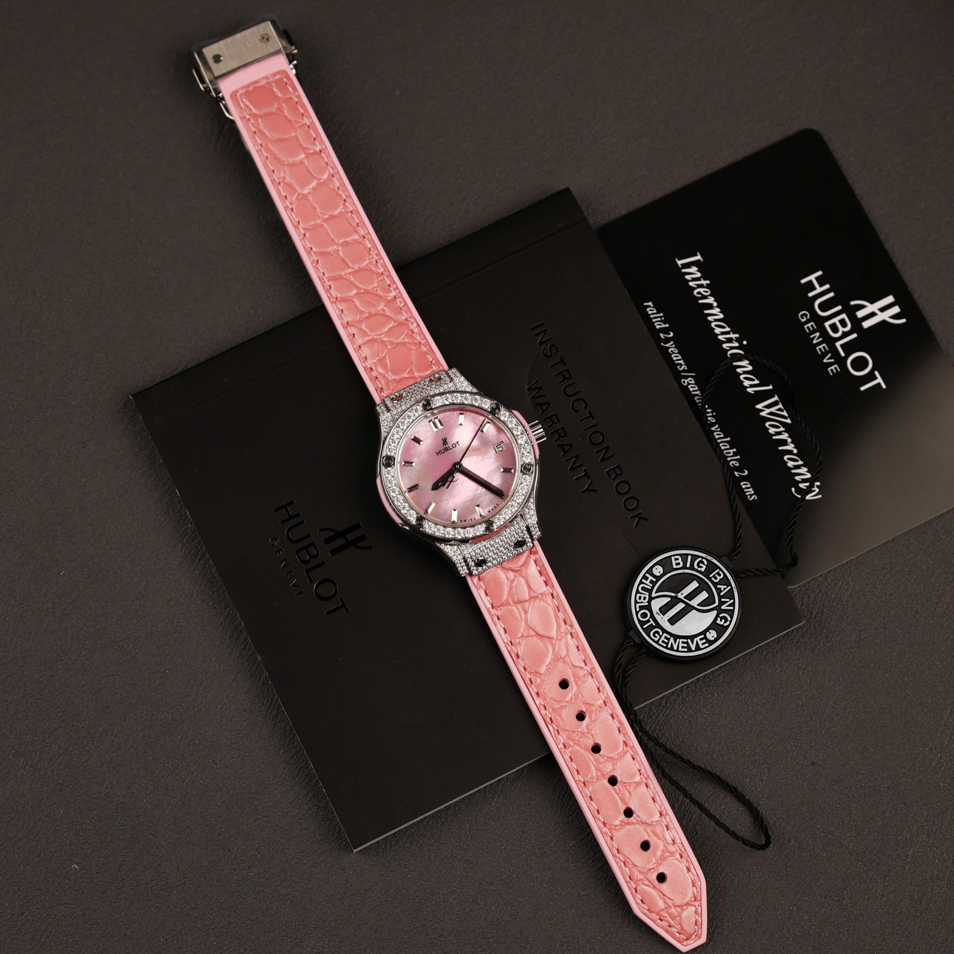 Hublot Classic Fusion Replica Watch Mother Of Pearl Dial + Moissanite Diamonds 33mm - Elite Watch Atelier