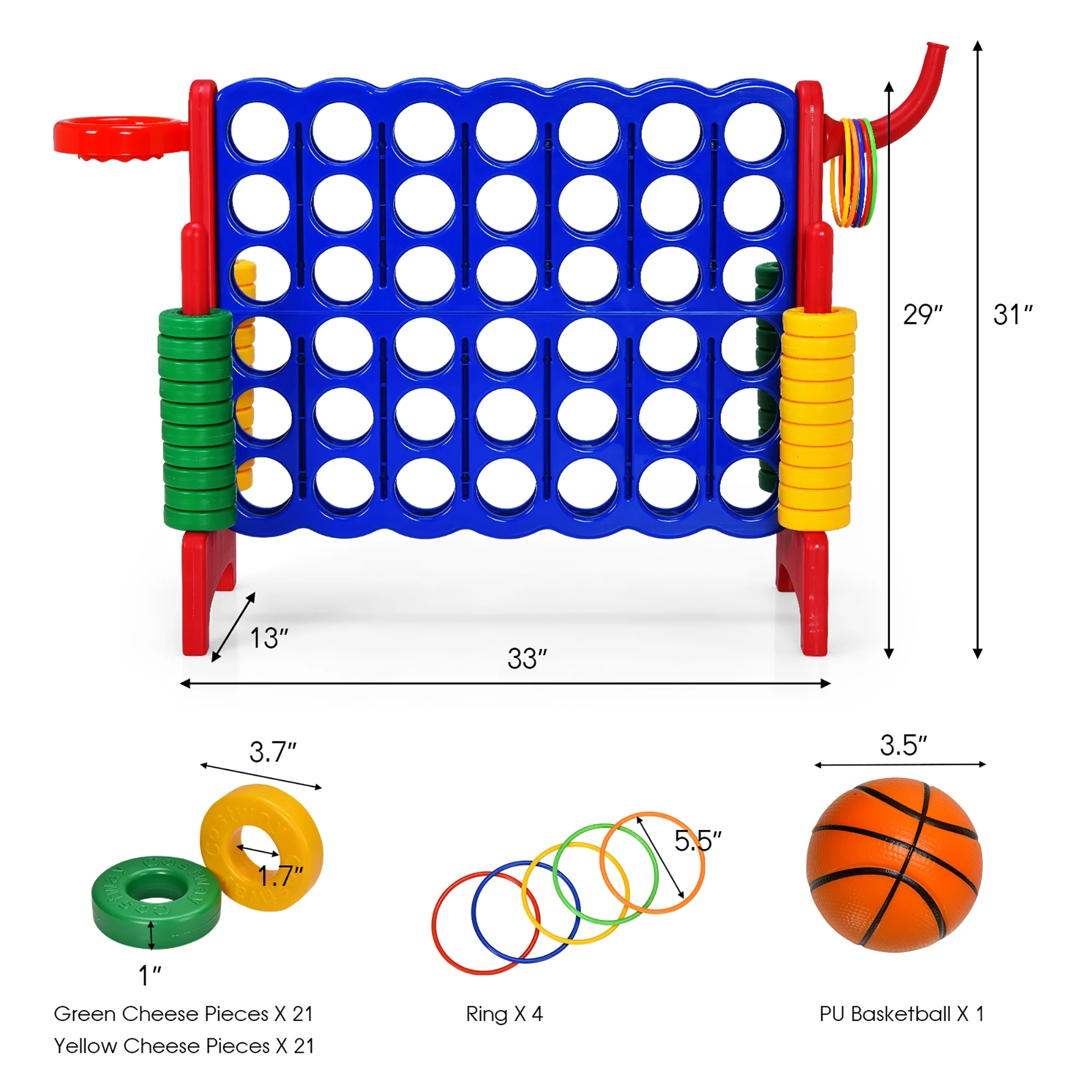 Costway Giant 4 in A Row Jumbo 4-to-Score Game Set W/Storage Carrying Bag for Kids Adult - Image 42