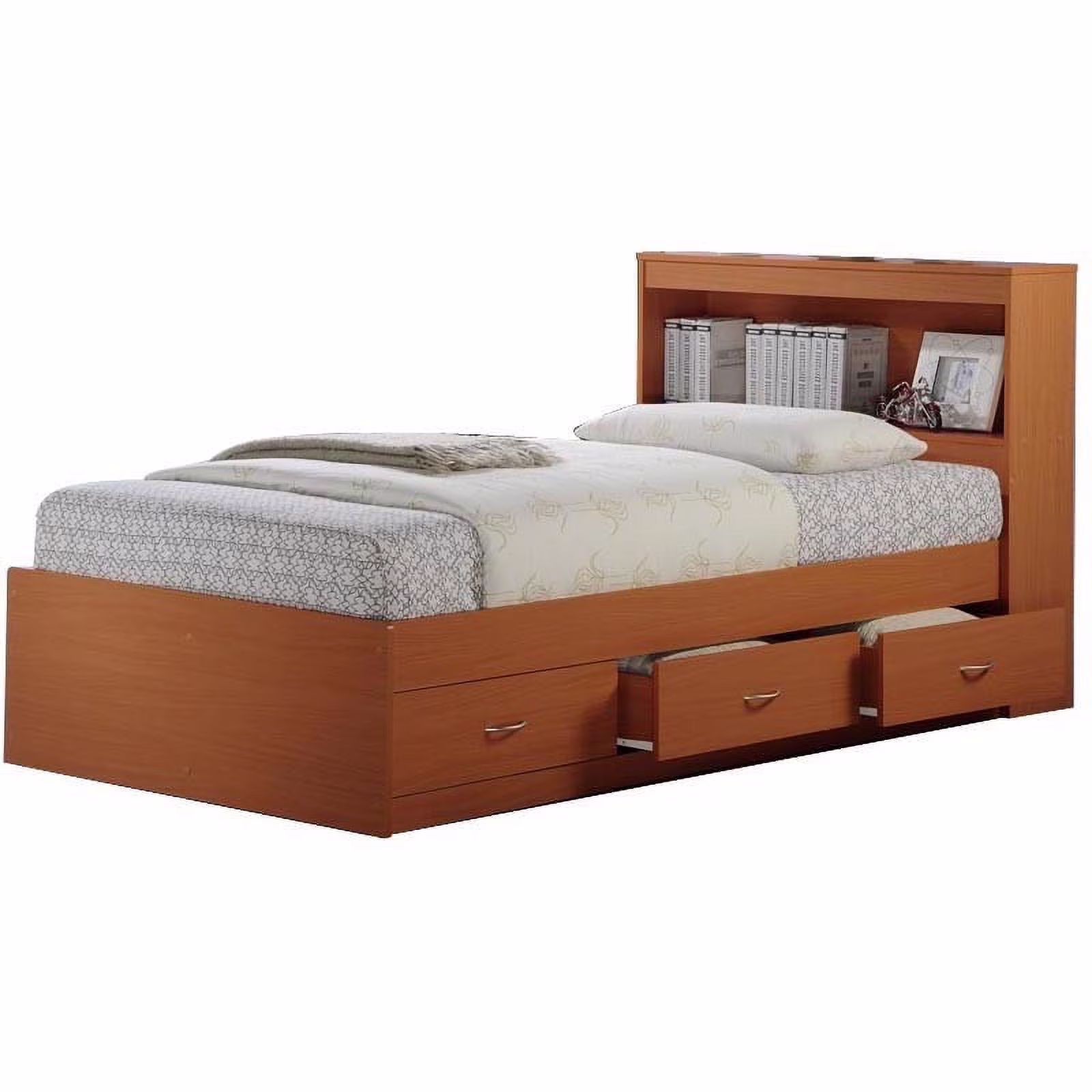 Hodedah Twin-Size Captain Bed with 3-Drawers and Headboard in White - Image 7