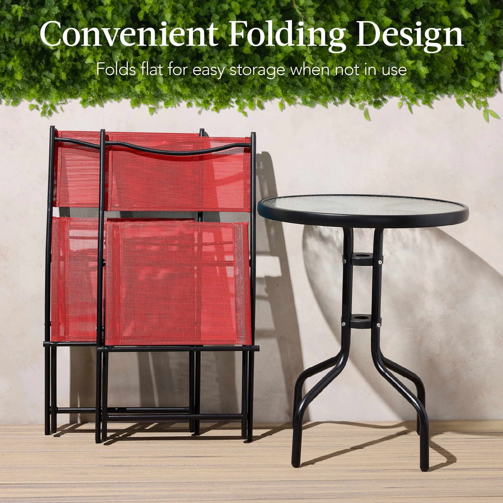 Best Choice Products 3-Piece Patio Bistro Dining Set With Glass Tabletop And Folding Chairs - Gray - Image 39 Best Choice Products 3-Piece Patio Bistro Dining Set With Glass Tabletop And Folding Chairs - Gray - Image 39