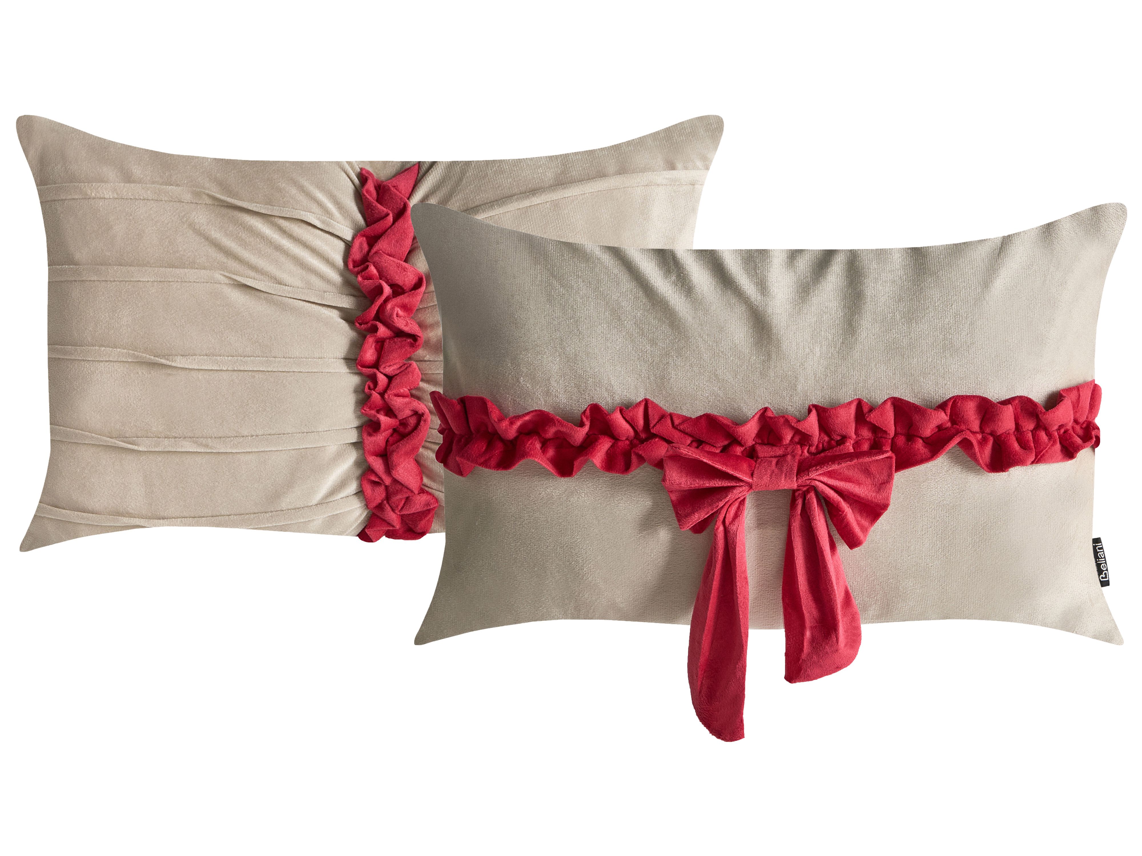Set of 2 Decorative Cushions BELLE Velvet 50 x 30 cm Taupe Christmas Motif