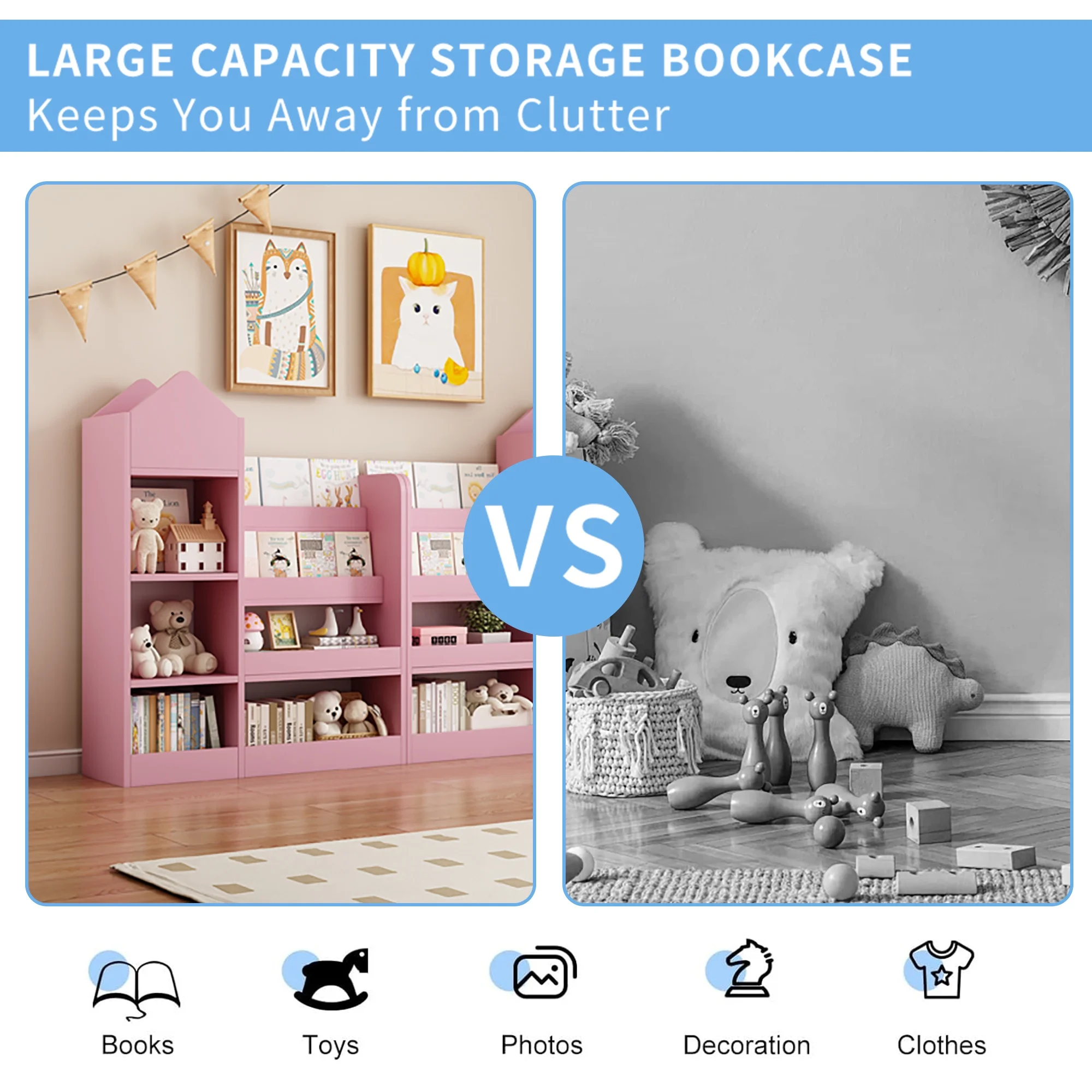 PORKISS Bookshelf for Kids, Wood Kids Bookcase with Toy Storage Organizer, Freestanding Book Shelf with 6 Compartments and 2 Baskets Bins for Kids Bedroom, Nursery, Playroom, Natural - Image 23