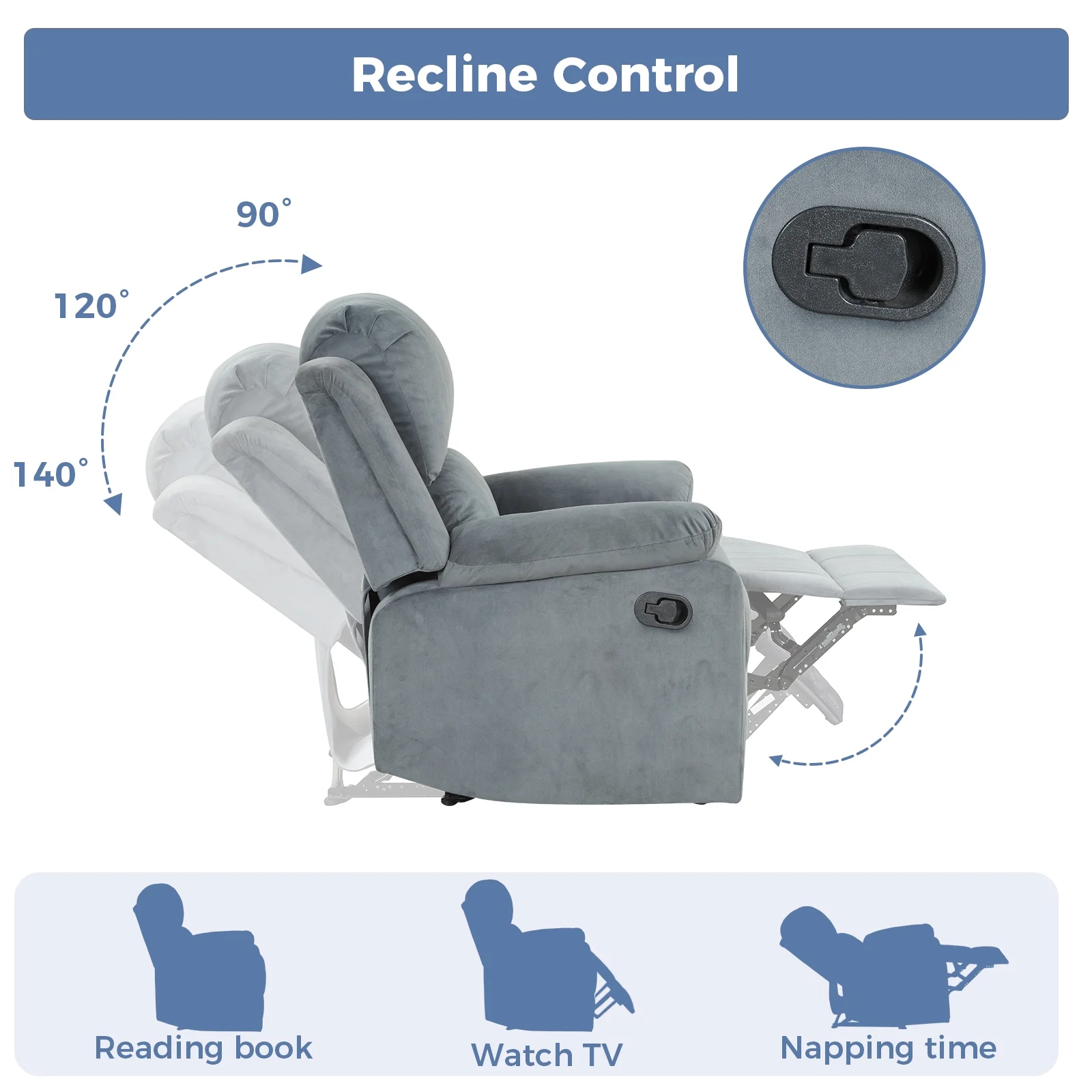 Bonzy Home Recliner Chair with Soft Padded Headrest and Armrest, Theater Reclining Chair Sofa for Living Room and Bedroom - Image 5