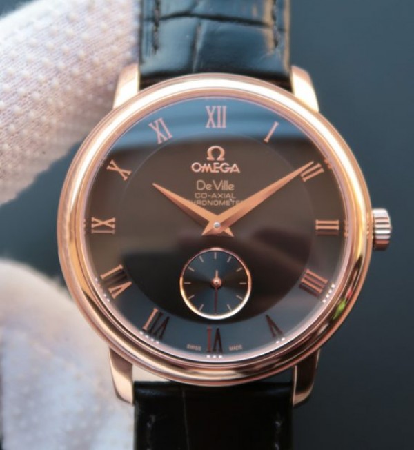Replica Omega MKF De Ville 39mm RG Co-Axial Black Dial Brown Leather A2202 - Elite Watch Atelier