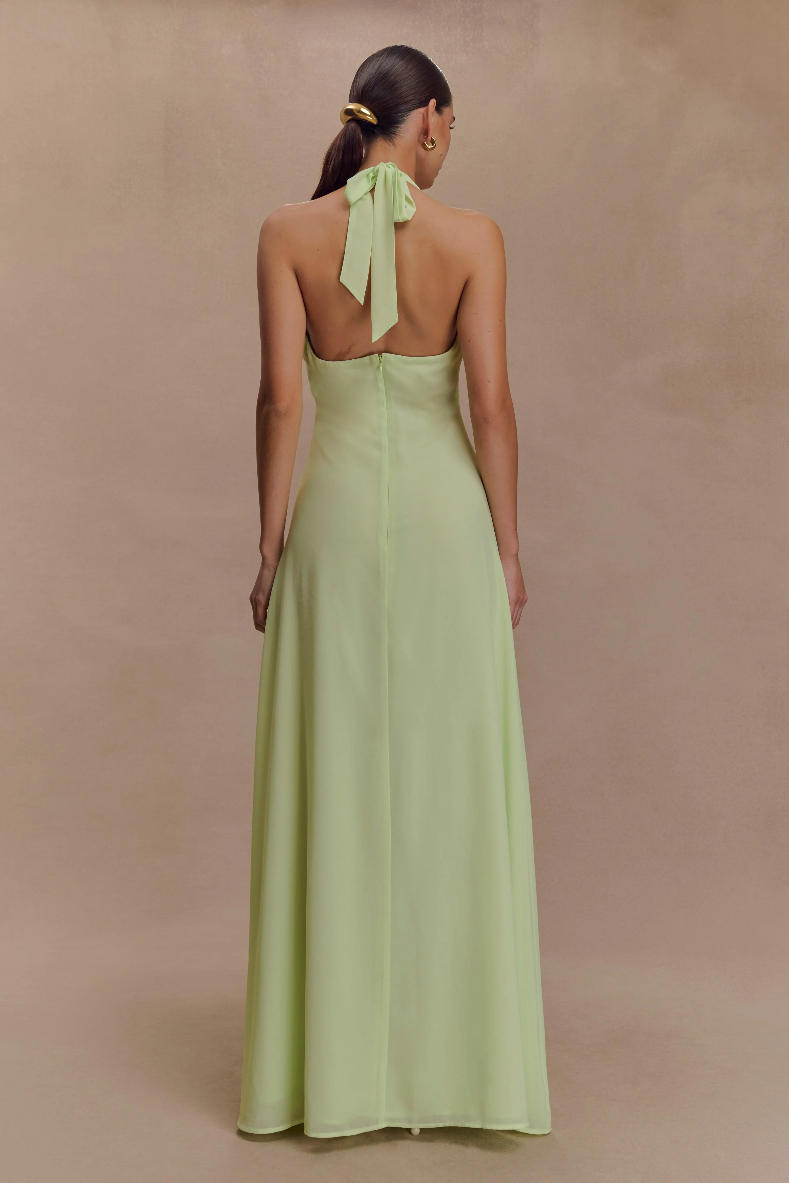 Malakhai Chiffon Halter Maxi Dress - Pastel Green