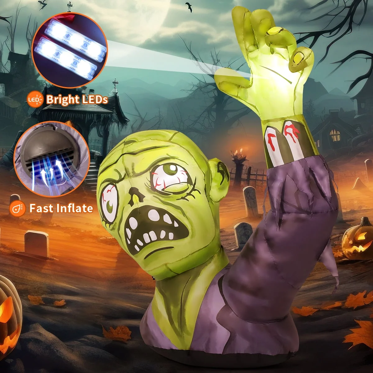 GOOSH Halloween Inflatable 5 FT Zombie Inflatable Shaking Hands, Zombie Inflatable Halloween Decorations Scary Halloween Blow Ups with LED Lights, Halloween Inflatables for Holiday/Party - Image 3 GOOSH Halloween Inflatable 5 FT Zombie Inflatable Shaking Hands, Zombie Inflatable Halloween Decorations Scary Halloween Blow Ups with LED Lights, Halloween Inflatables for Holiday/Party - Image 3