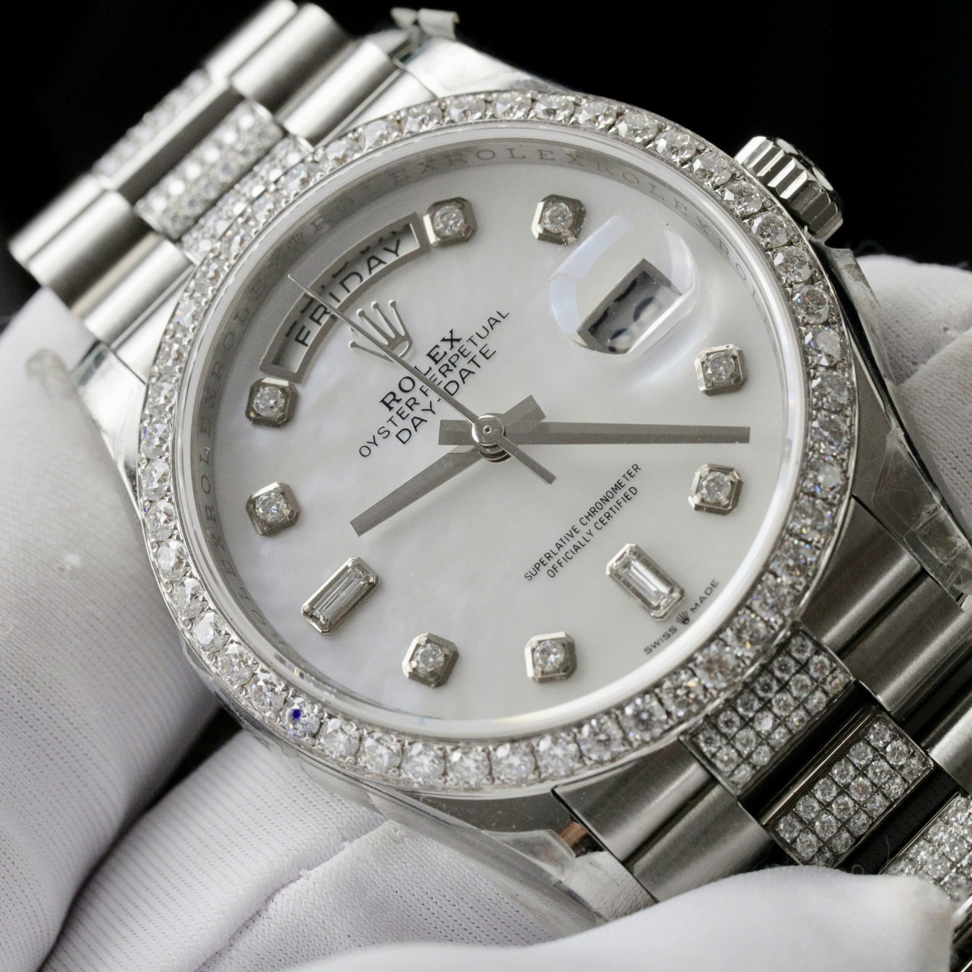 Rolex Day-Date Dial MOP Best Replica Watch Custom Moissanite Diamonds 36mm - Top club