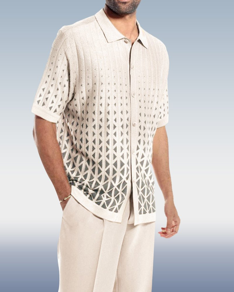 Black Criss Cross Pattern Walking Suit Short Sleeve Set
