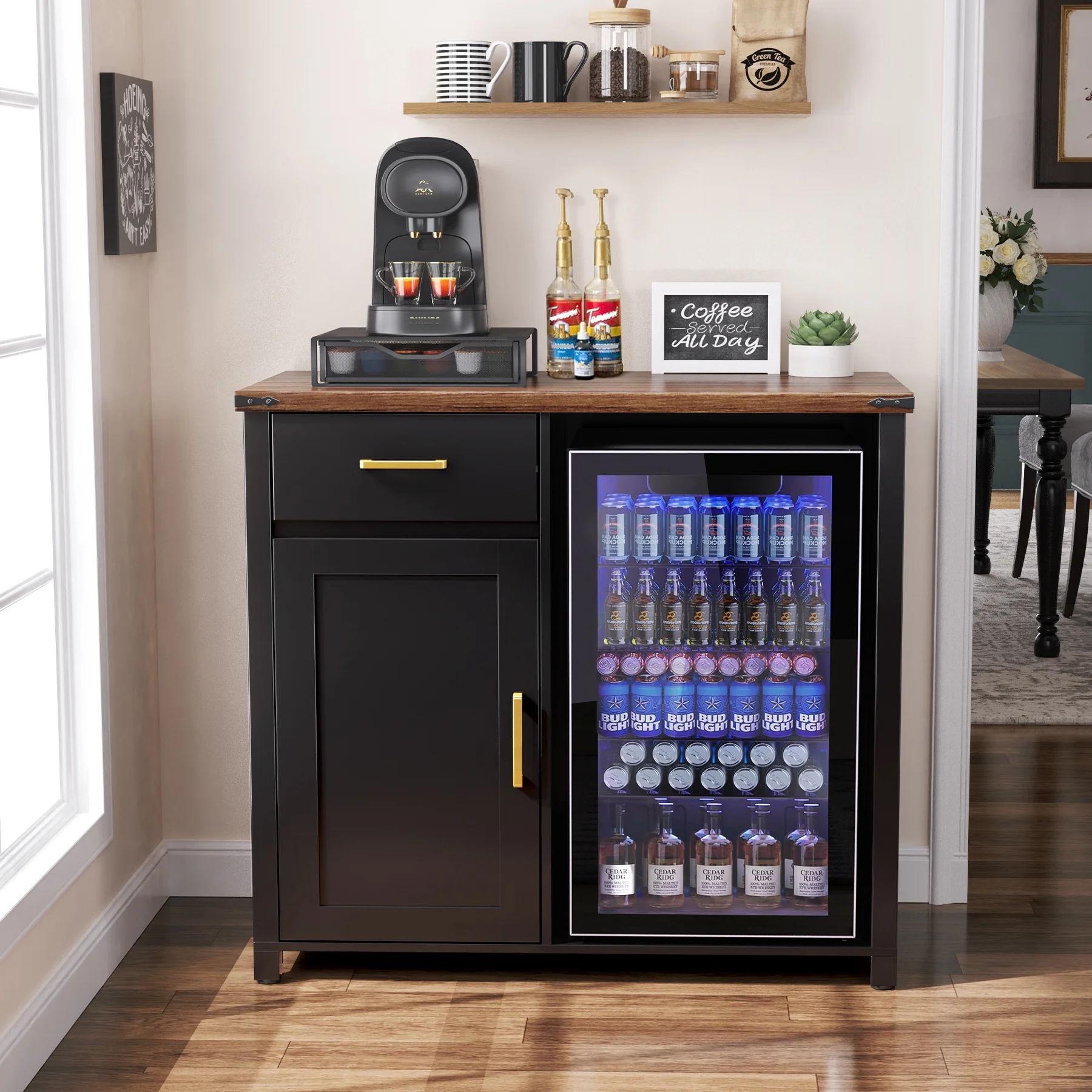 Coffee Bar with Mini Fridge Space, Mini Fridge Cabinet Stand for Dorm, Kitchen or Office - Image 2