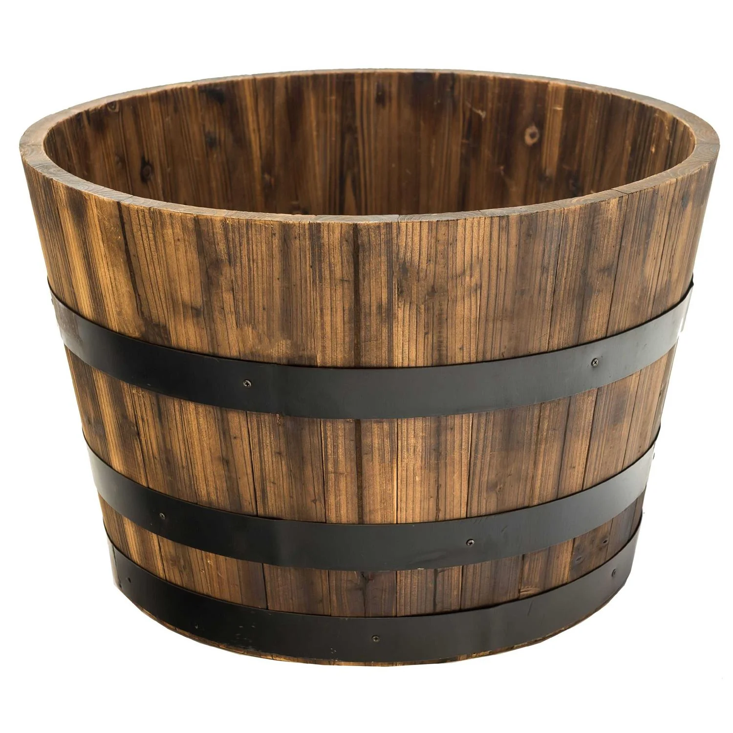 Real Wood Products Cedar Whiskey Barrel Planter - Image 2 Real Wood Products Cedar Whiskey Barrel Planter - Image 2