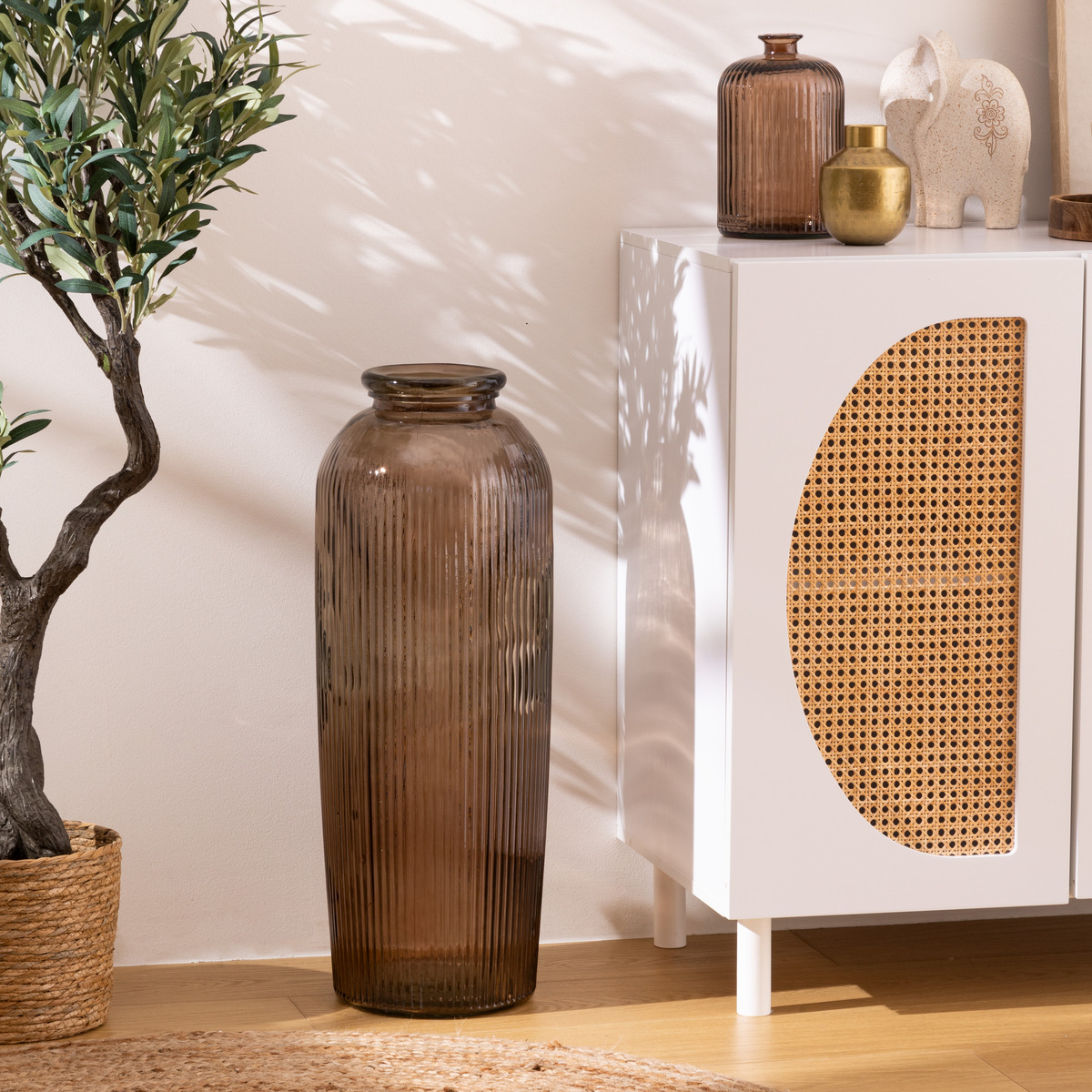 Vase "Luz" Recycled Glass, Brown, H.72 cm