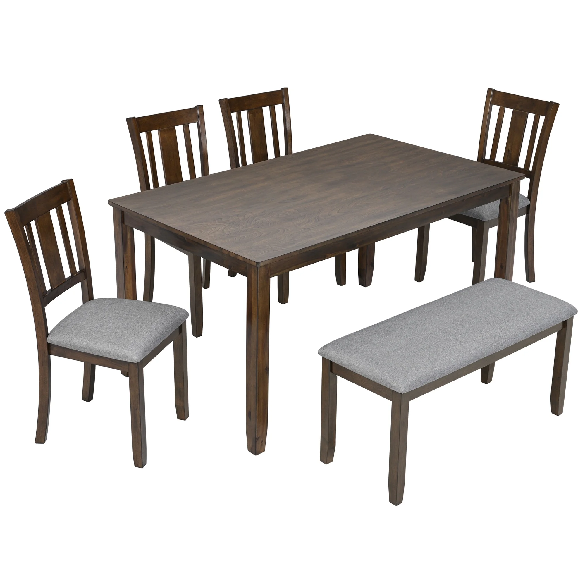 Dining Room Set, LEGAHOME 6 Piece Dining Sets with Bench and Chairs, Solid Wood Kitchen Dining Table Set for 6 with Upholstered Chairs, Gray - Image 31