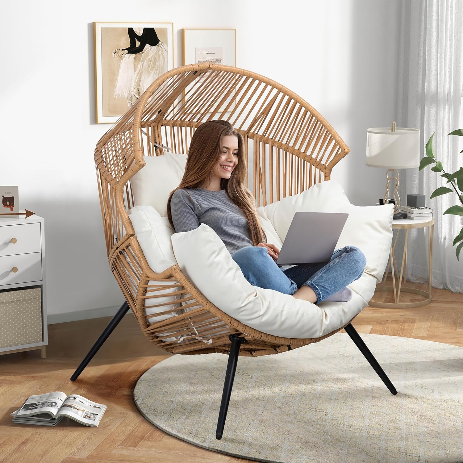 Shintenchi Wicker Egg Chair With Cushion - 400 Pounds Capacity - Image 6 Shintenchi Wicker Egg Chair With Cushion - 400 Pounds Capacity - Image 6
