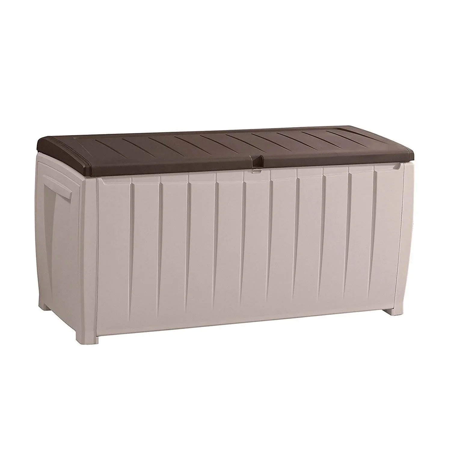 Keter Outdoor Patio Storage Deck Box And Bench, 90 Gallon, Weather Resistant Rattan Resin - Novel