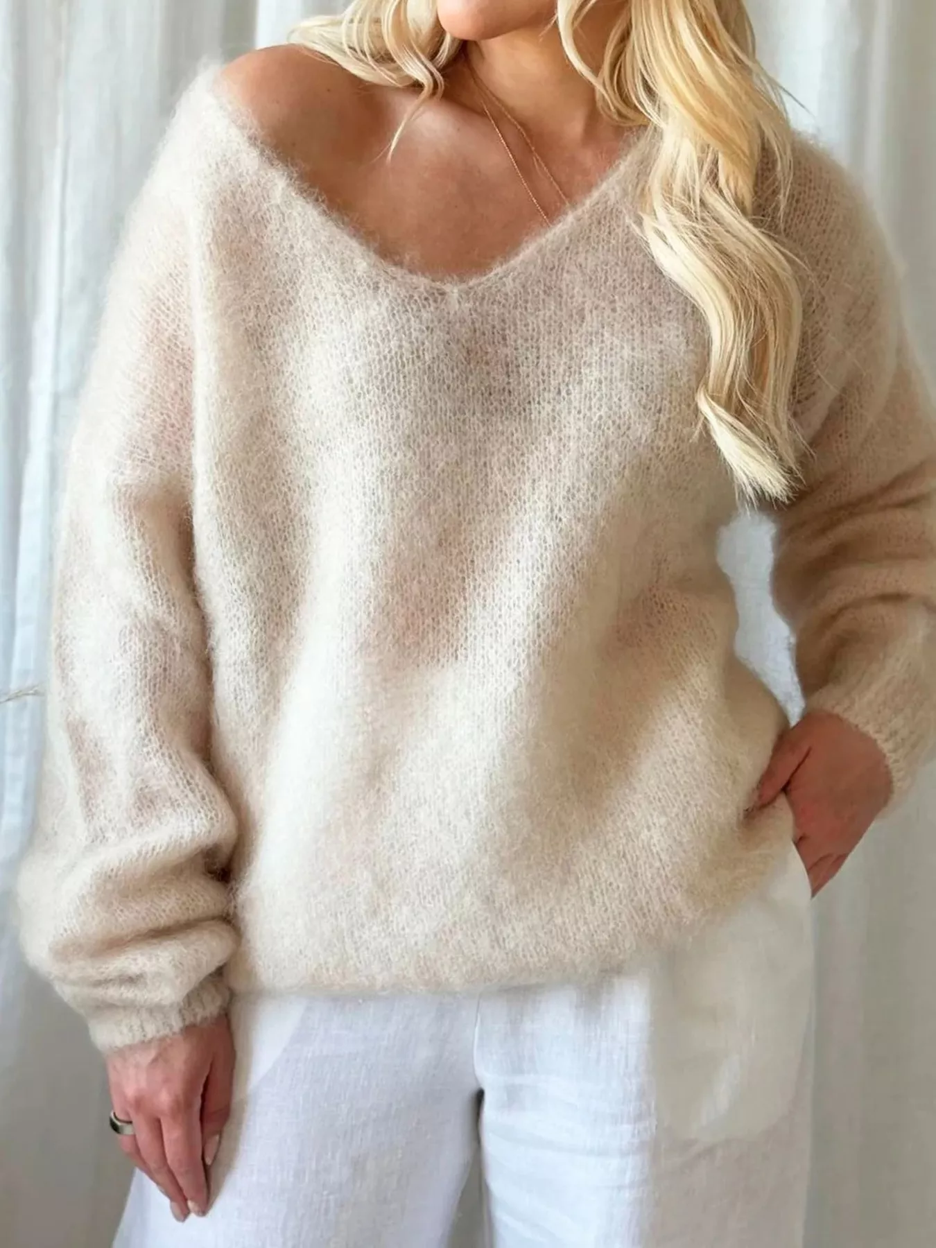 V-Neck Dropped Shoulder Sweater - ZKZOOK