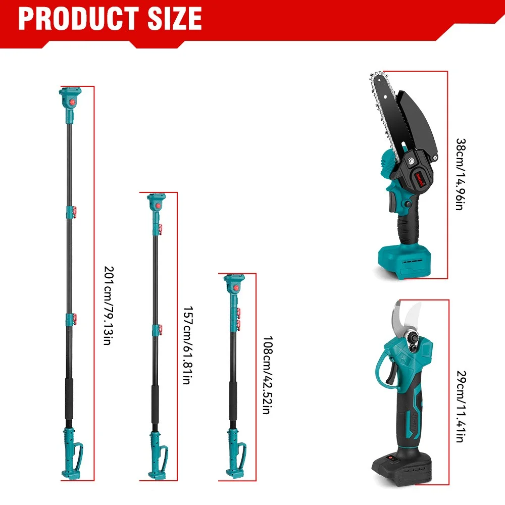3-in-1 Brushless 6" Pole Chainsaw & Electric Pruning Shears Cordless Pole Saw - Image 4