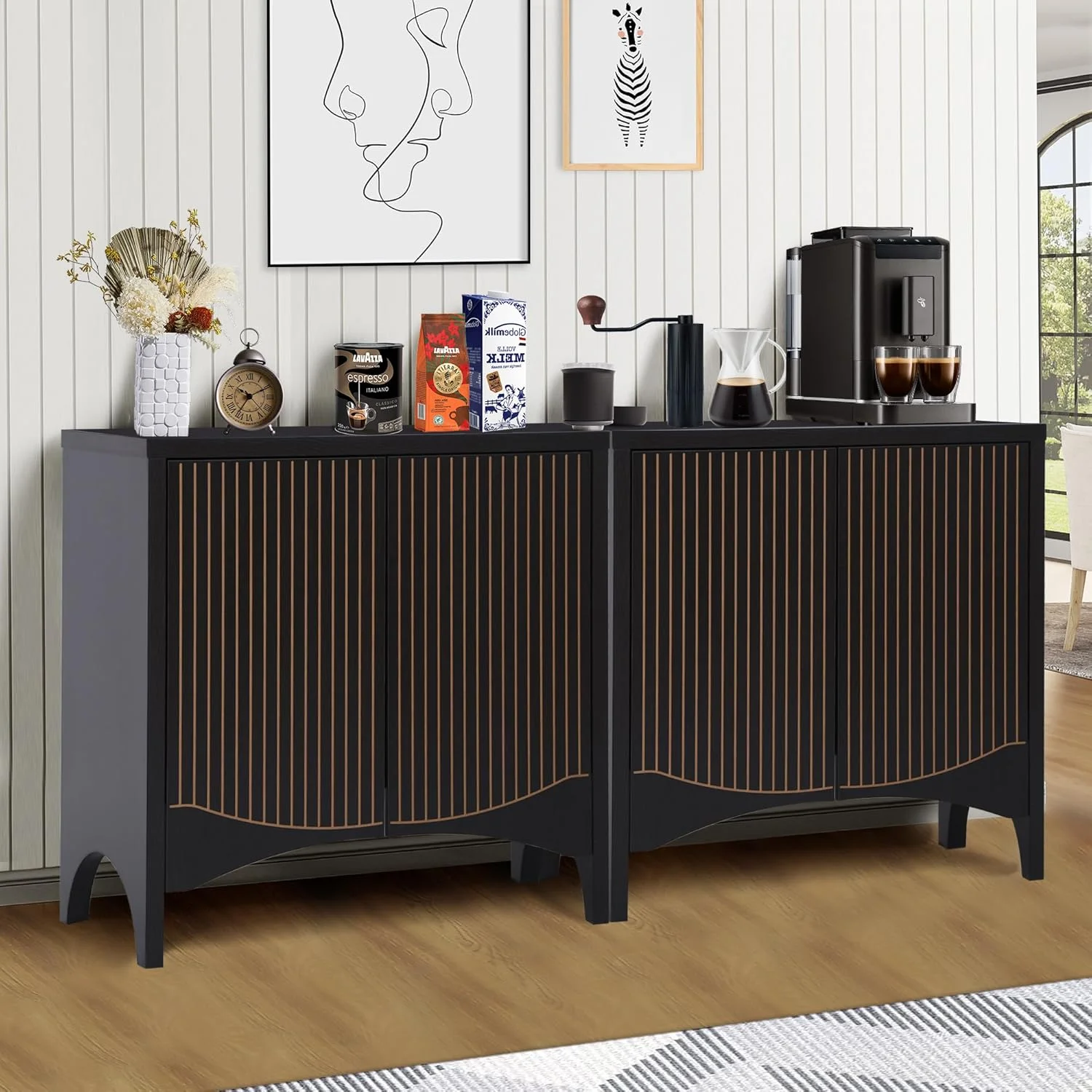 LEFHDA 2PCS Buffet Cabinet, Sideboard Cabinet with Storage, Accent Storage Cabinet with Carved Arc Door Design for Kitchen Dining Room, 2 Doors Buffet Cabinet with Adjustable Shelves - Image 27