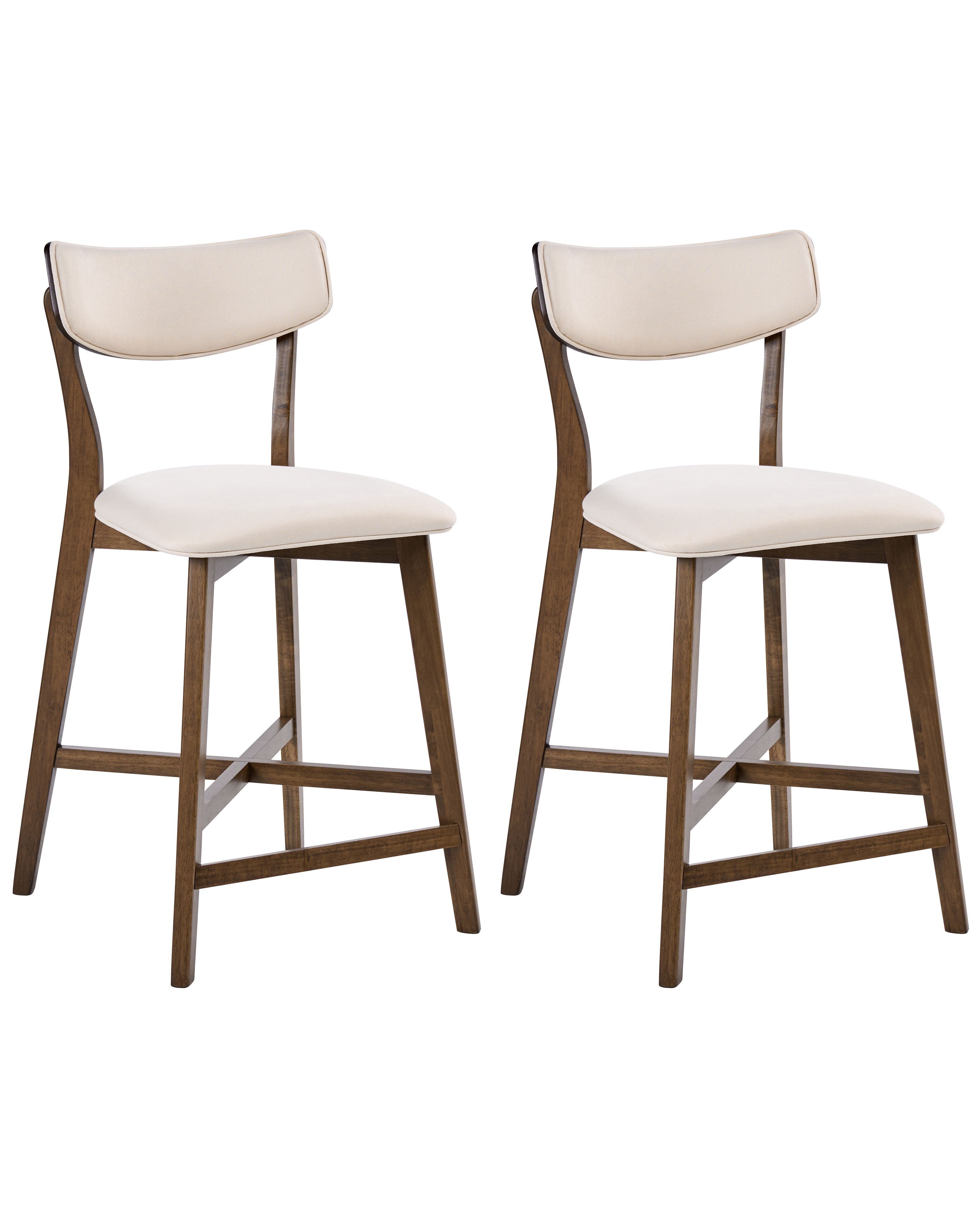 Set of 2 Bar Chairs YUMA Wood Off-White/ Brown