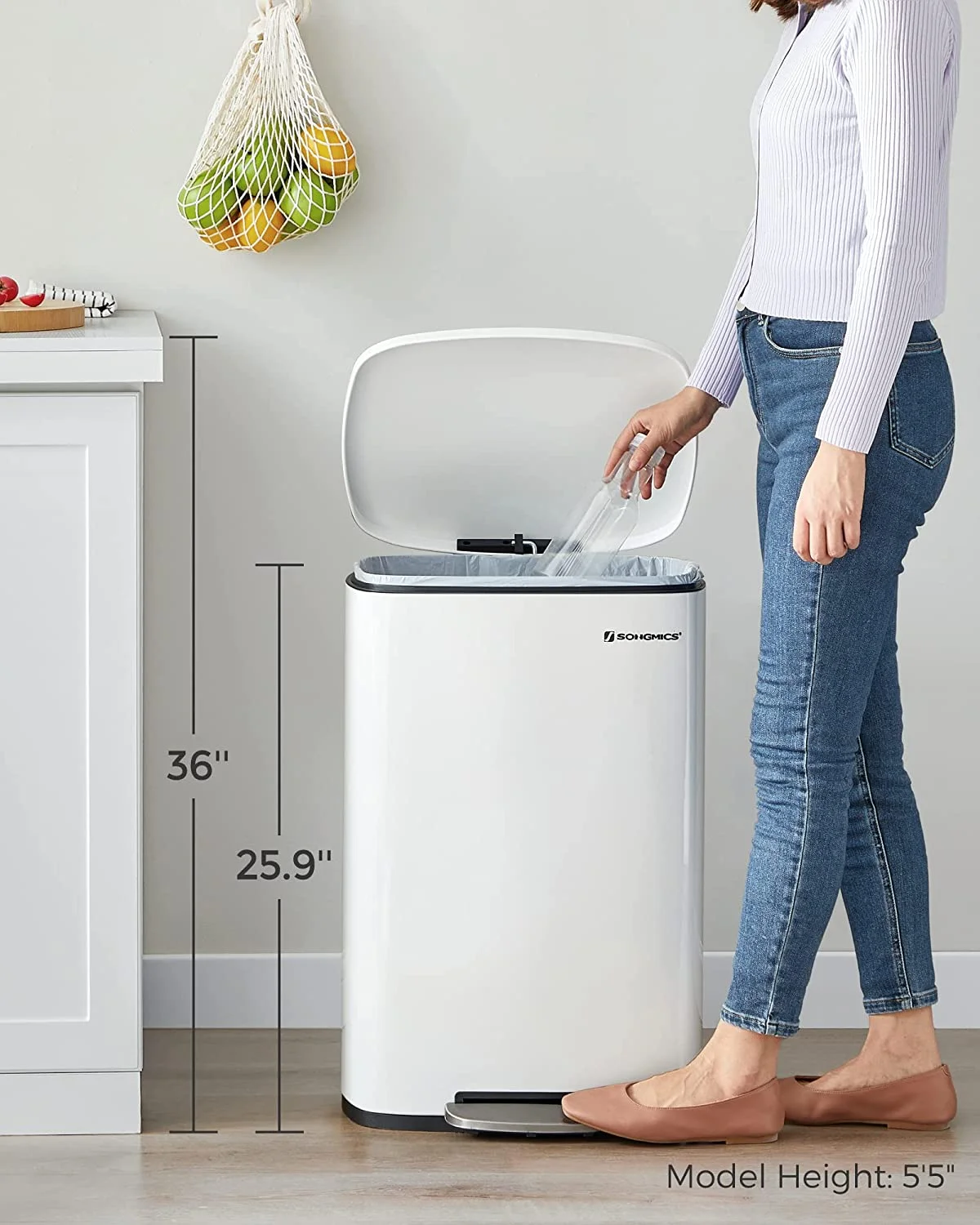 13 Gallon Stainless Steel Kitchen Trash Can, Garbage Can, Soft Close, White - Image 5