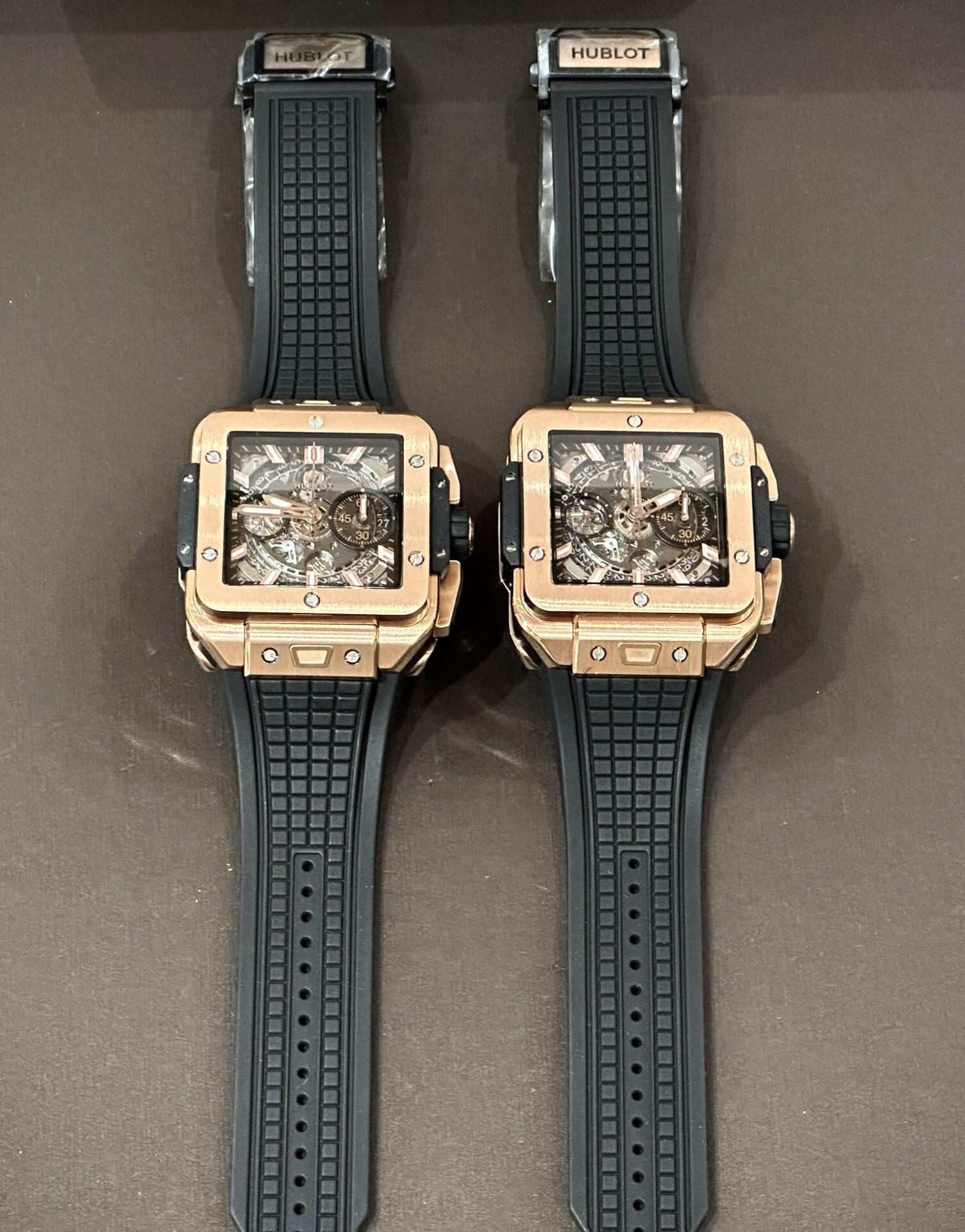 Hublot Big Bang Square Replica Watch Rose Gold Rubber Strap BBF 42mm - Elite Watch Atelier