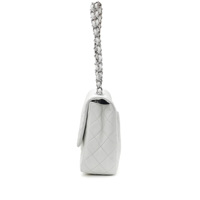 Classic White Quilted Leather Flap Bag with Silver-Tone Hardware - COZYMIZE