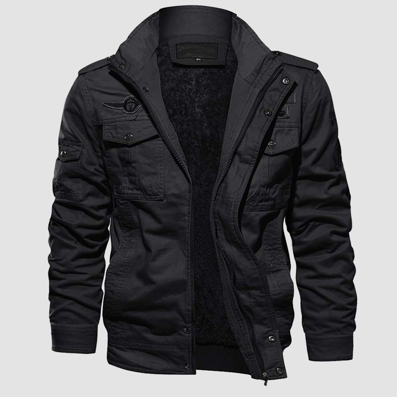 Men's Winter Army Bomber Jacket Military Pilot Coat Fleece Warm Cargo Stand Collar Tactical Jacket