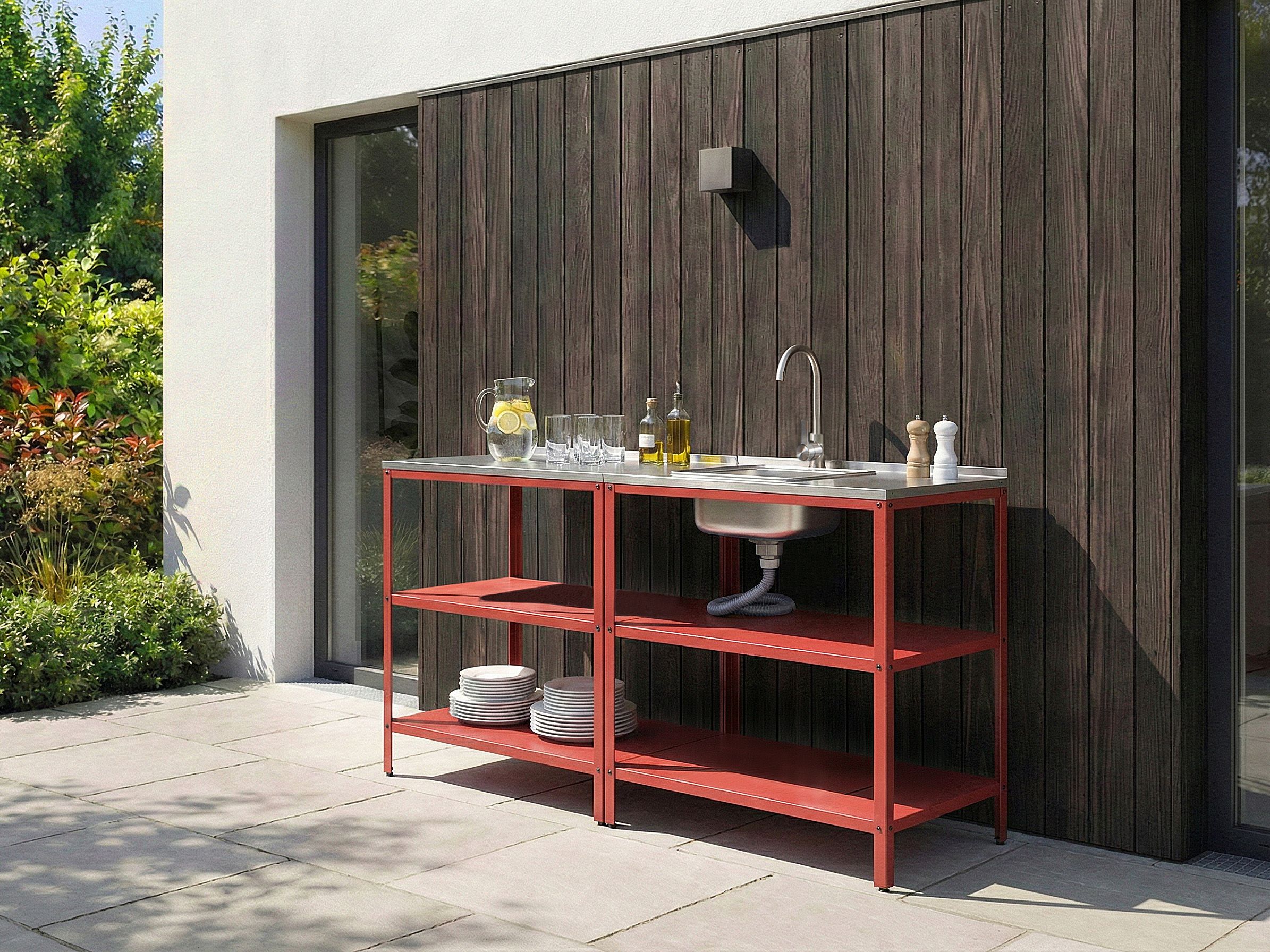 Outdoor Kitchen Island VILAMA Metal Red