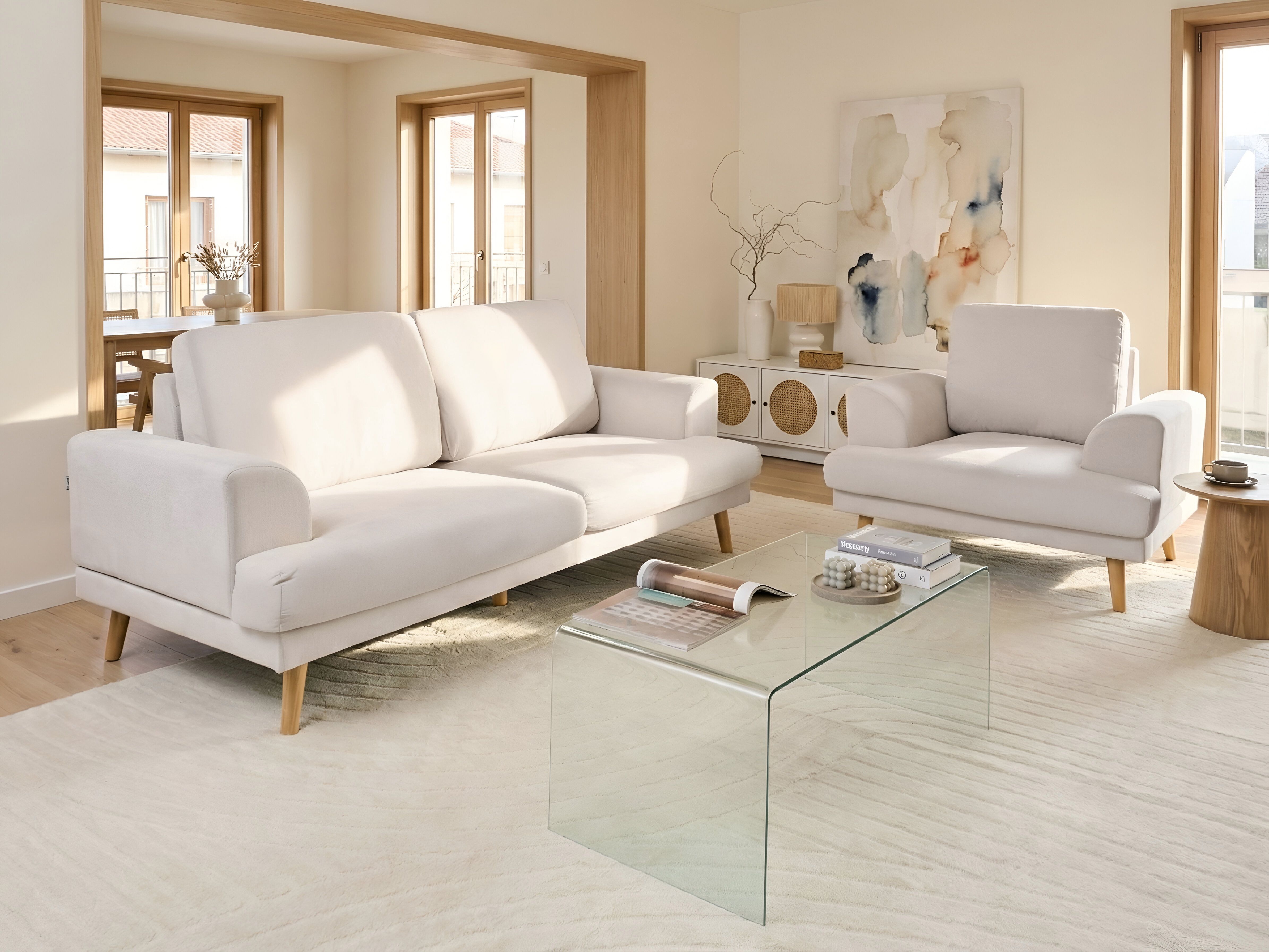Living Room Set 4 Seater KILDAL Fabric Light Beige
