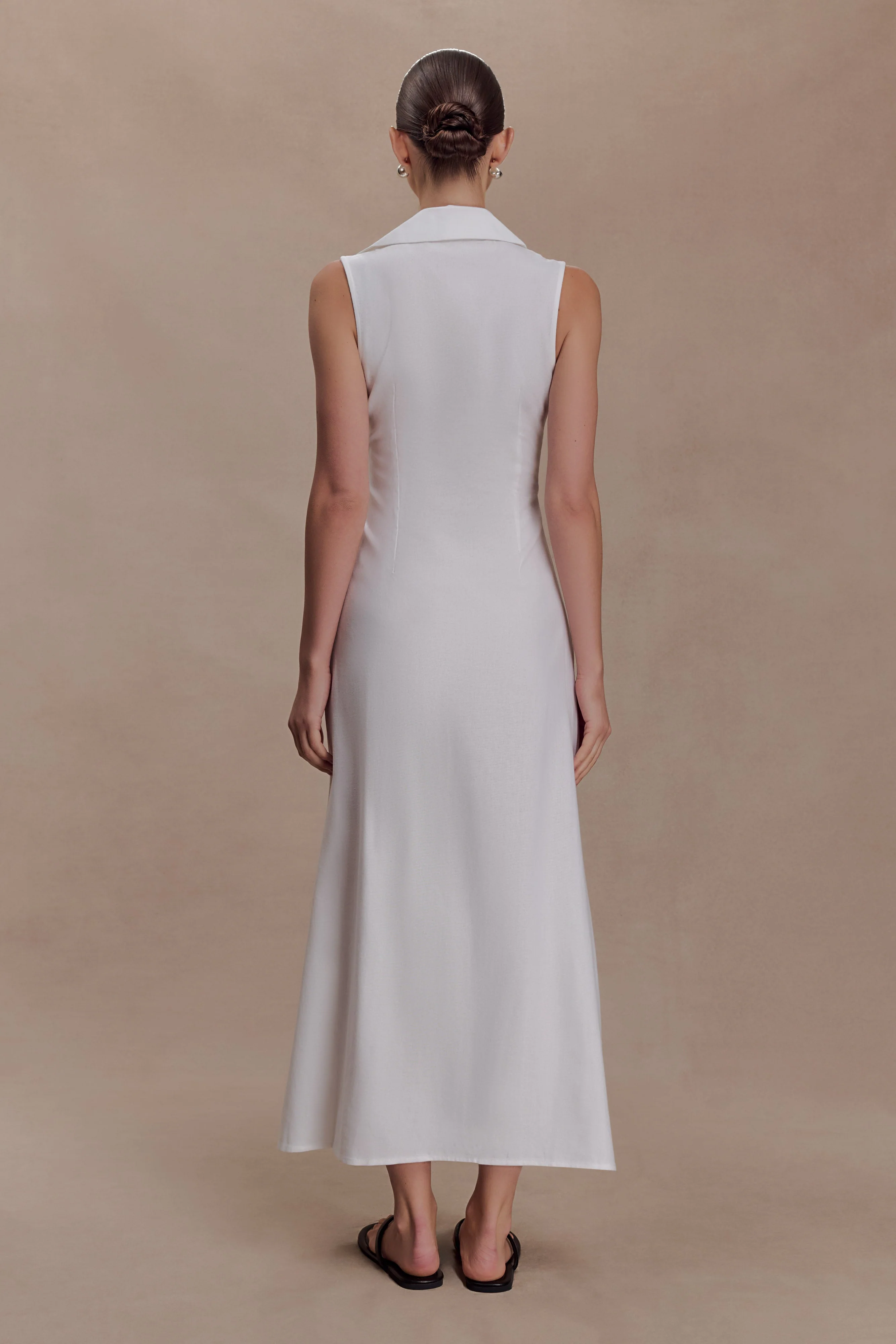 Dante Ruched Linen Midi Dress - White