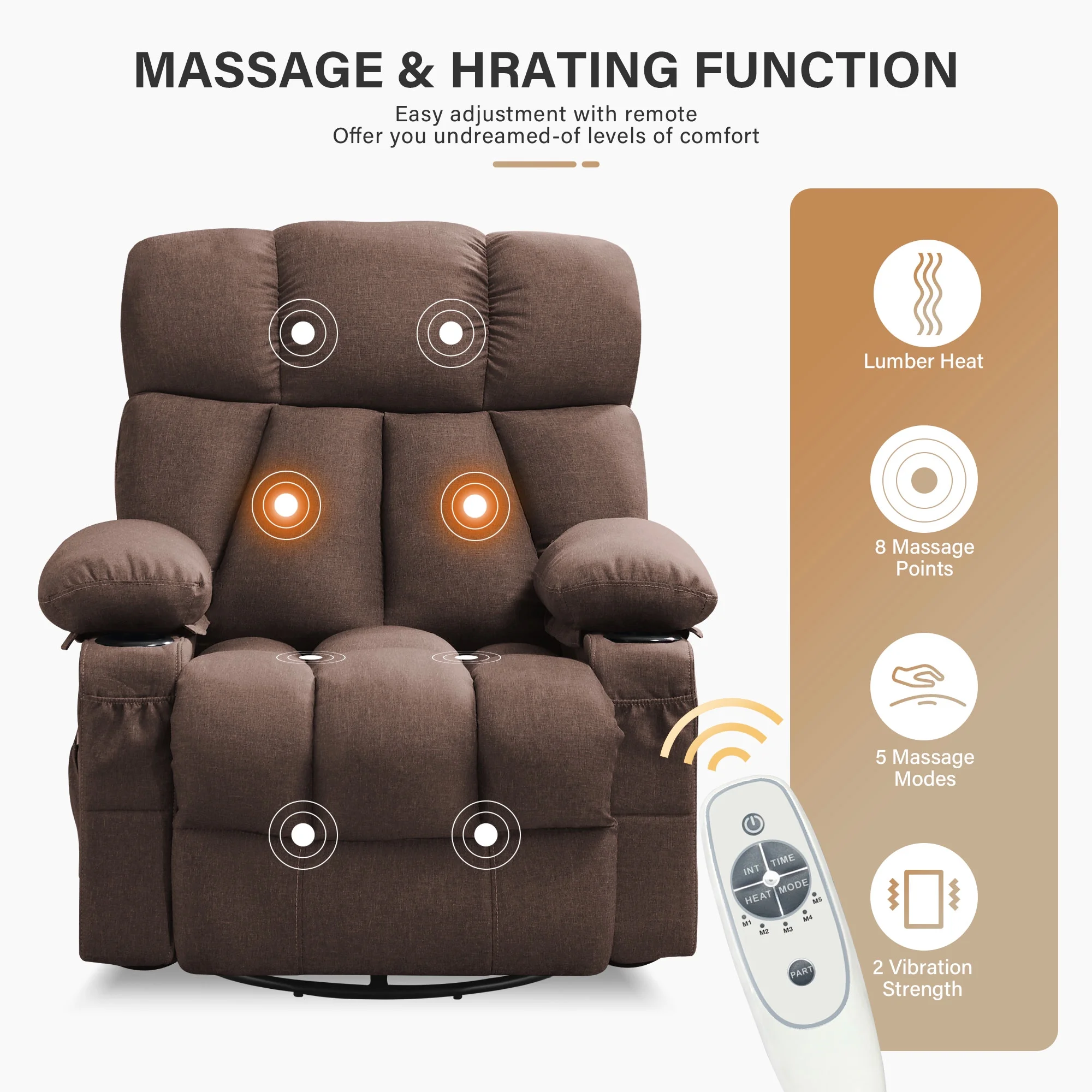 JONPONY Manual Recliner Chair with Heat Therapy and Massage Function, Heavy Duty Reclining Mechanism Massage Chair, Elderly Single Rocker Sofa with Cup Holders for Bedroom Home Theater,Grey - Image 82