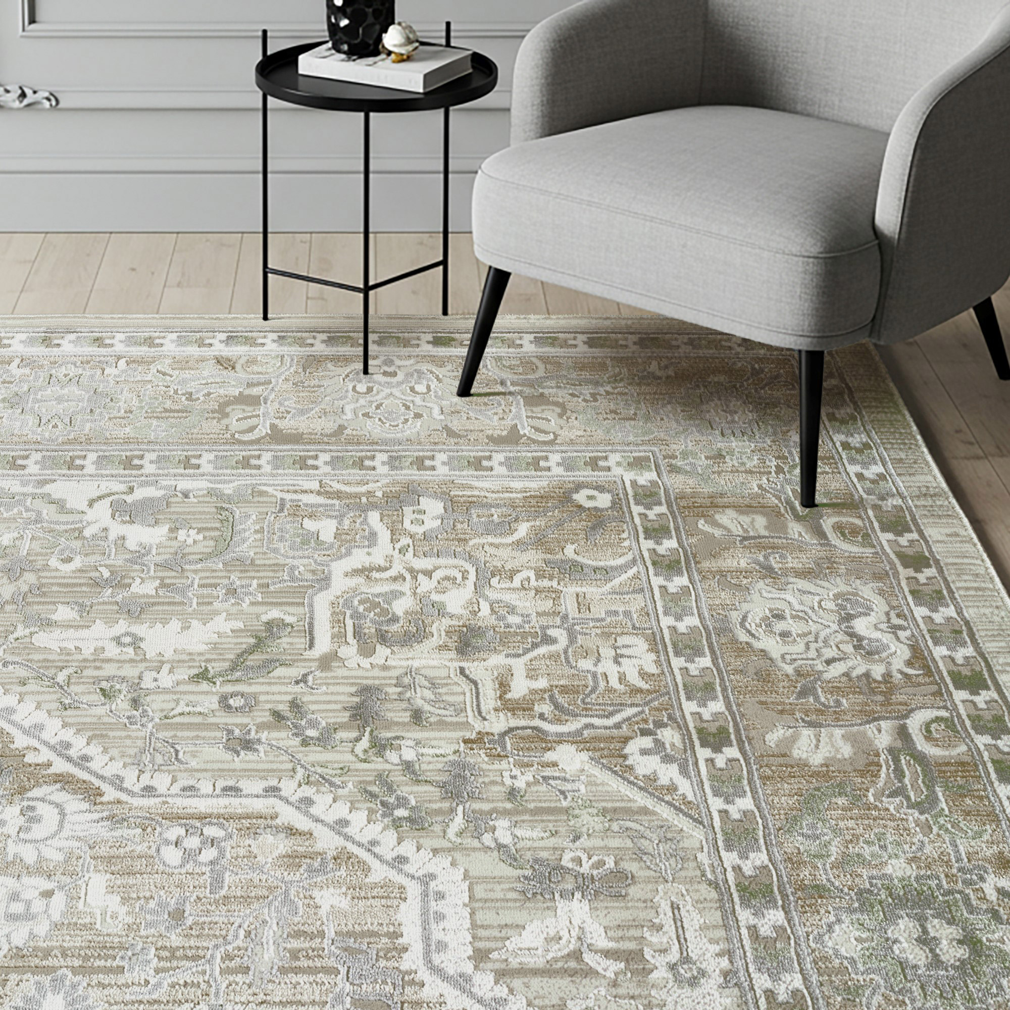 Sasha Area Rug, Adryan Beige Green, 6'6' x 9'