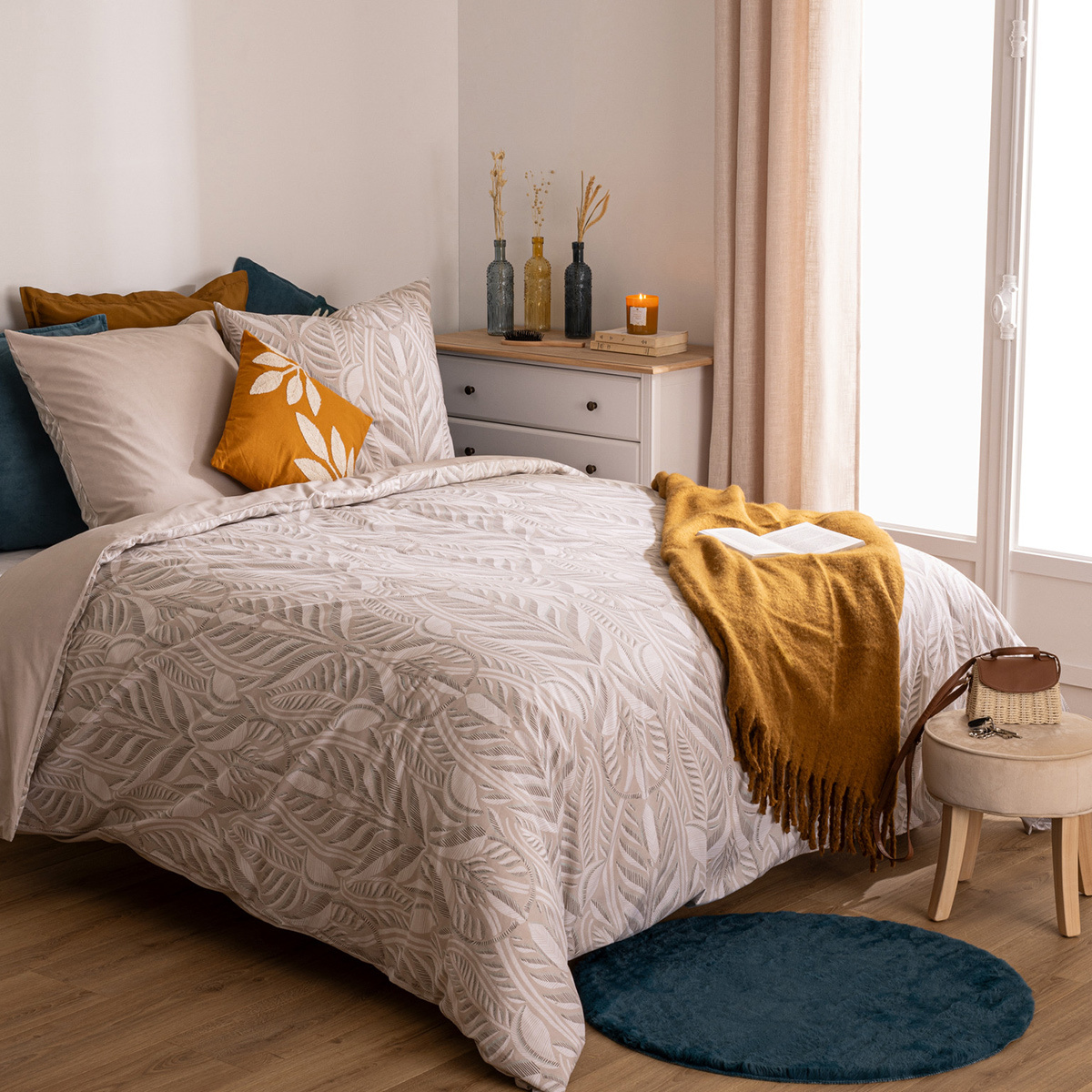 "Nalh" printed bed linen set Beige, 240x220 cm