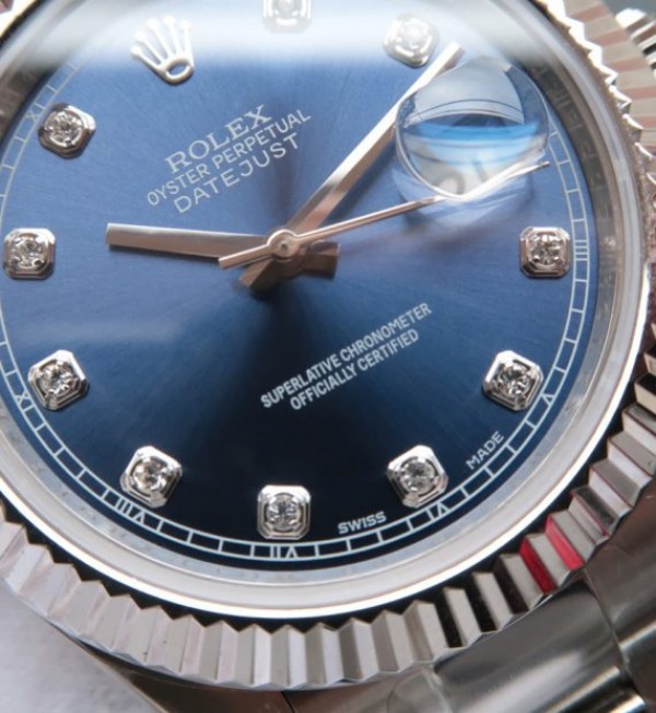 Replica Rolex DateJust 41mm 116334 SS Blue Dial Diamonds Markers SS Bracelet A3136 - Elite Watch Atelier