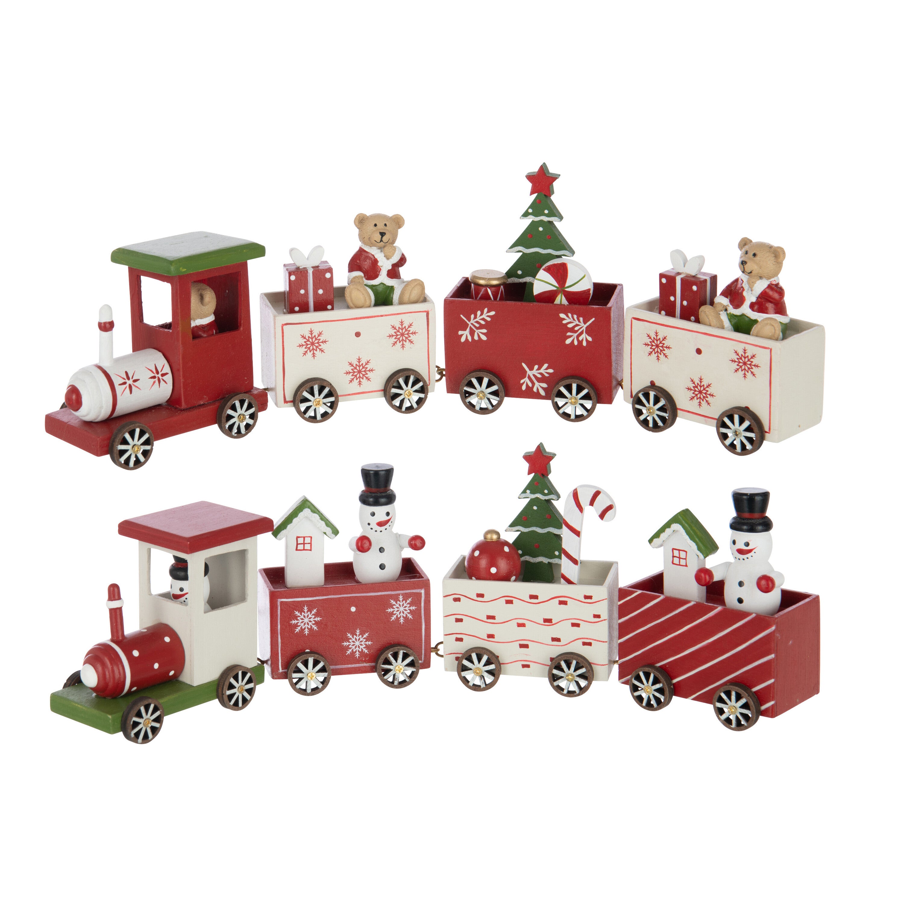 J-Line decoratie Trein Beer + Sneeuwman - multiplex - rood w
