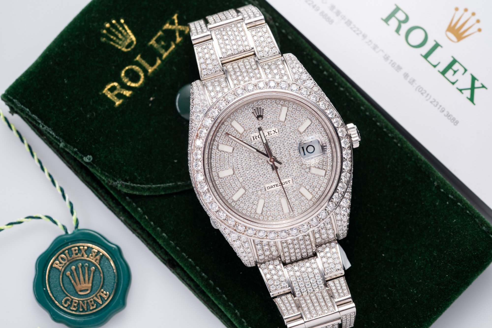Rolex DateJust Rep 11 Watch Full Diamond Moissanite White 41mm - Top club