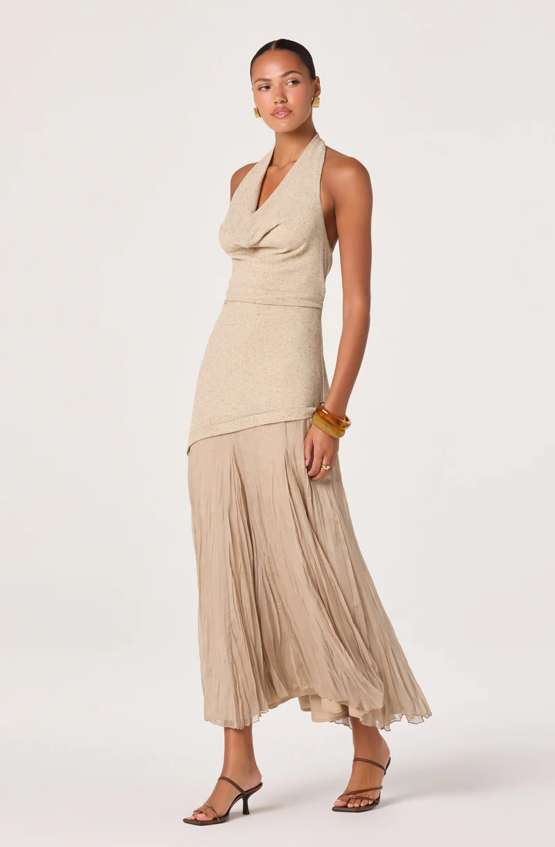 Inez Mixed Media Halter Maxi Dress