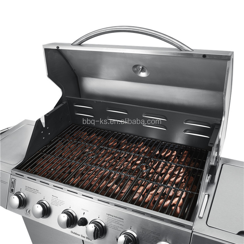 6 Burner Gas Grill Portable Foldable Trolley Stainless Steel Construction Modern Premium Design Electronic Ignition Adjustable