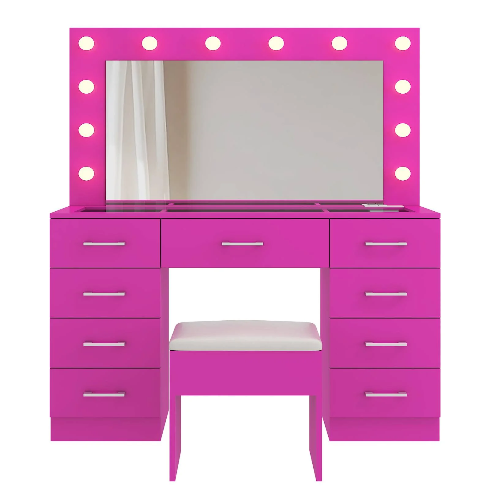 Ktaxon Large Makeup Vanity, Vanity Table Set w/ Visible Glass Top w/ Charging Station, White - Image 26