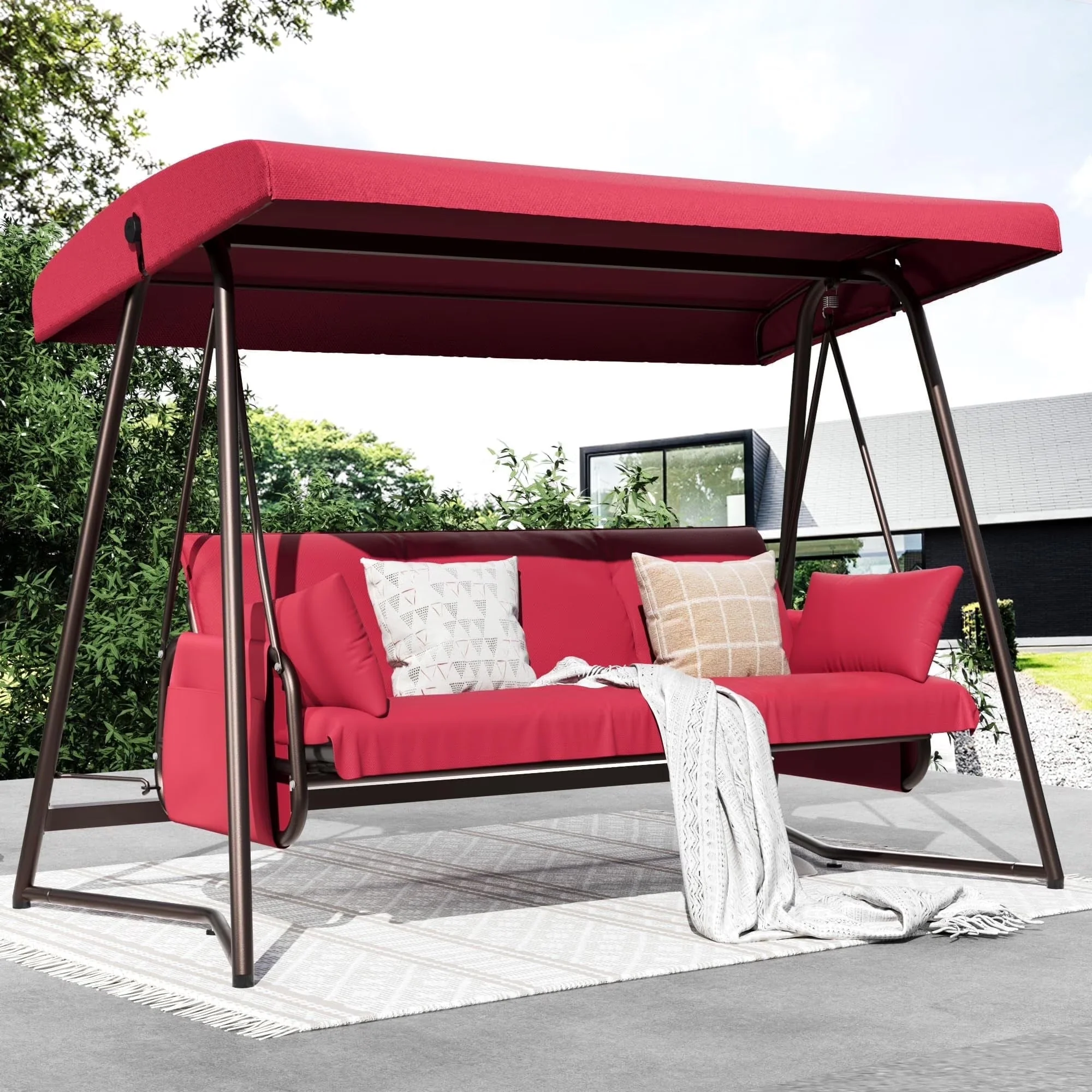 TQKVIPI 4 Person Outdoor Porch Swing Bed With Adjustable Backrest Canopy - 800 lbs Capacity - Image 2 TQKVIPI 4 Person Outdoor Porch Swing Bed With Adjustable Backrest Canopy - 800 lbs Capacity - Image 2